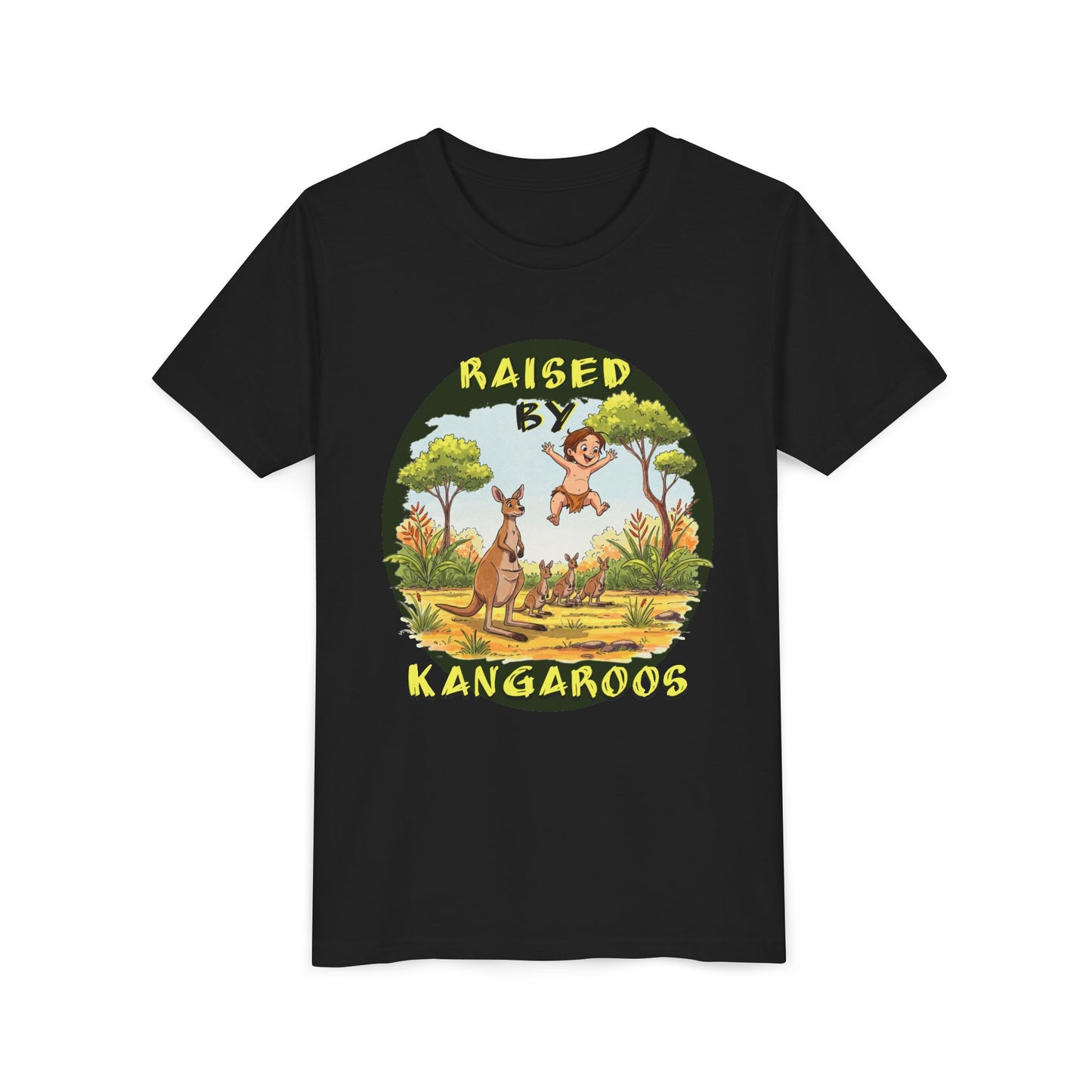 'Raised by Kangaroos' Youth Short Sleeve Tee - Fun Nature Graphic T-Shirt for Kids, Aussies - Schmartypants