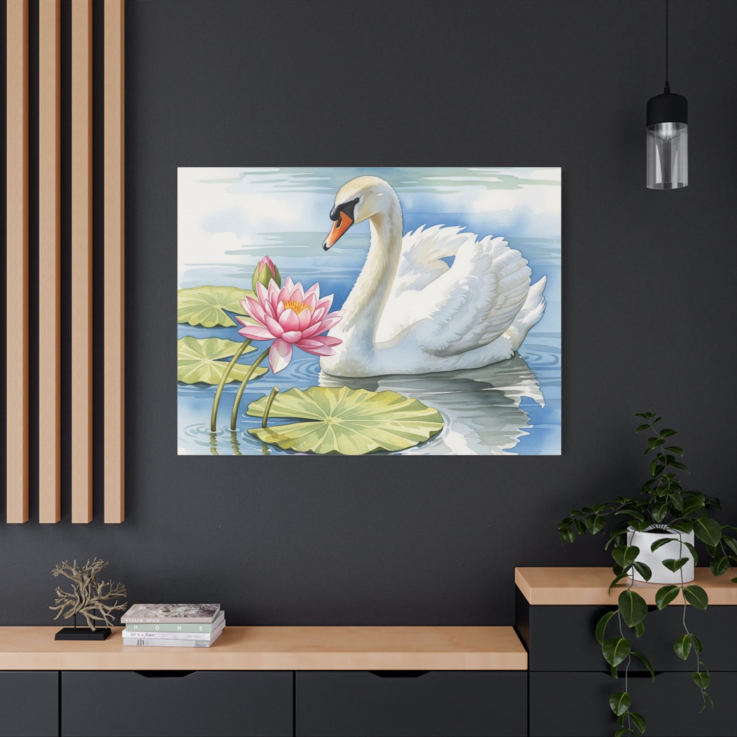 Swan and Lotus Canvas Art, Home Décor, Nature Wall Art, Gift for Nature Lovers, Floral Artwork