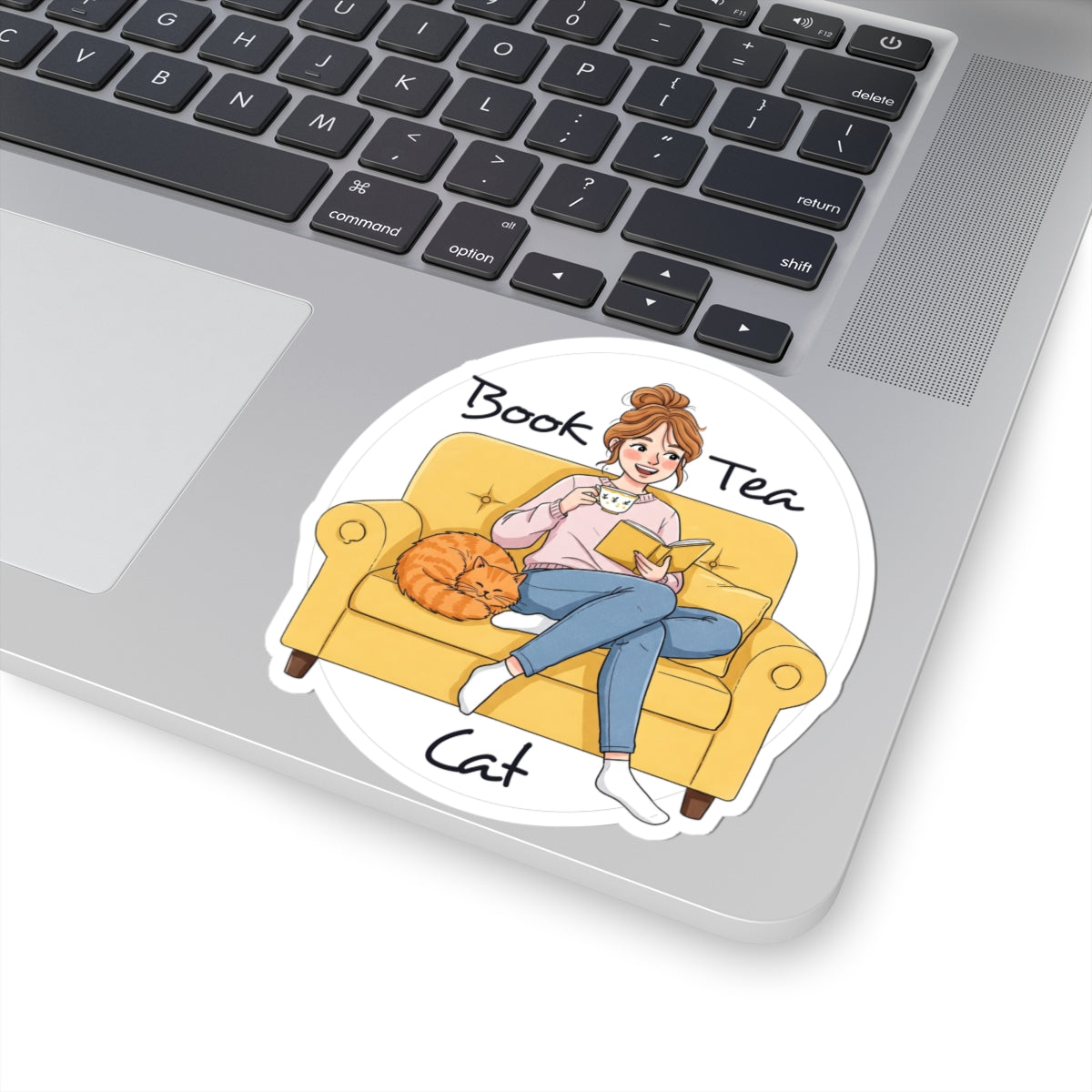 Cozy Cat Lover Sticker - "Book Tea Cat" Design - Whimsical Gift for Cat Lovers, Book Lovers, Tea Drinkers - Schmartypants