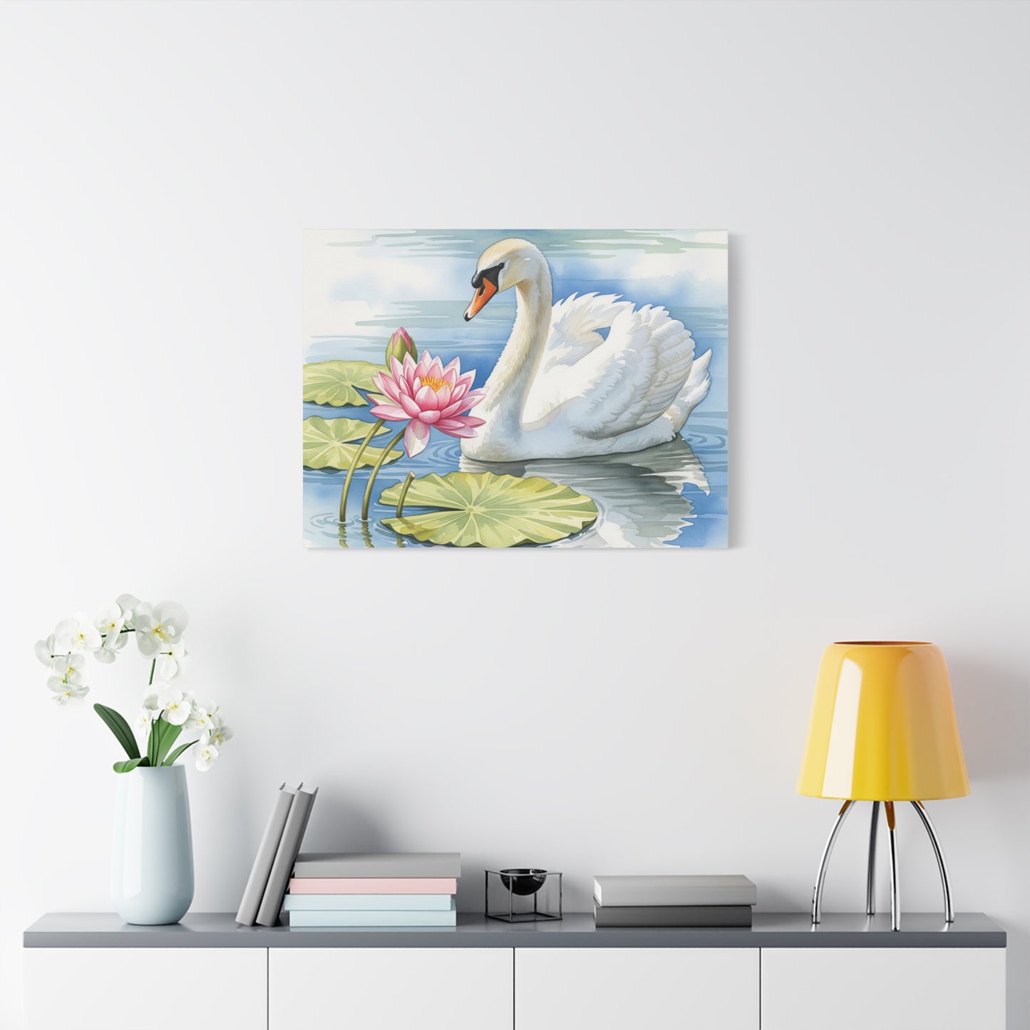 Swan and Lotus Canvas Art, Home Décor, Nature Wall Art, Gift for Nature Lovers, Floral Artwork