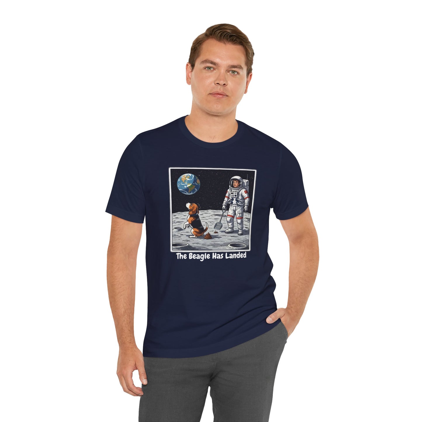 Funny Beagle Moon Landing Tee - "The Beagle Has Landed" Graphic, Pooper Scooping Astronaut Shirt, Unisex Casual T-Shirt, Cool Pet Gift