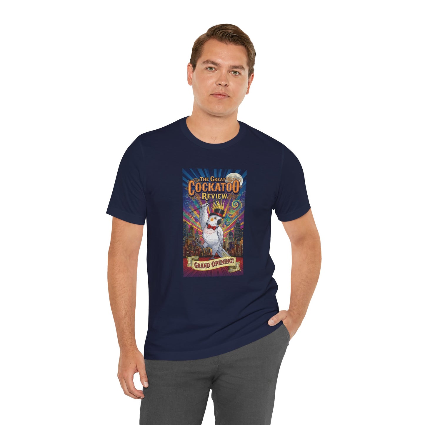 Grand Opening Cockatoo Review Tee - Funny Bird Graphic T-Shirt, Unique Gift for Cockatoo Owners, Casual Wear, Animal Lover Shirt