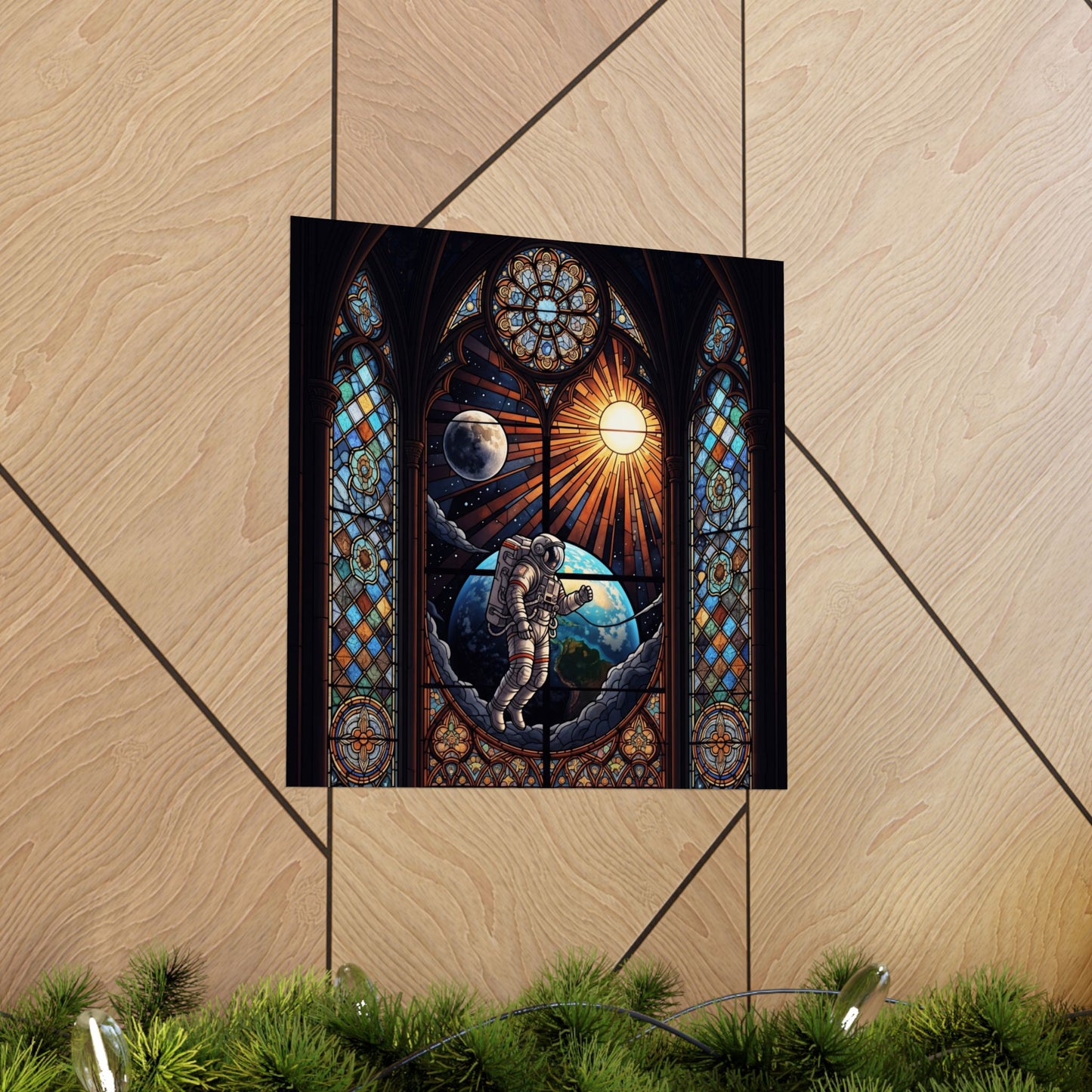 Astronaut Stained Glass Poster, Space Art Print, Celestial Wall Decor, Unique Gift for Space Lovers, Home Office Decoration