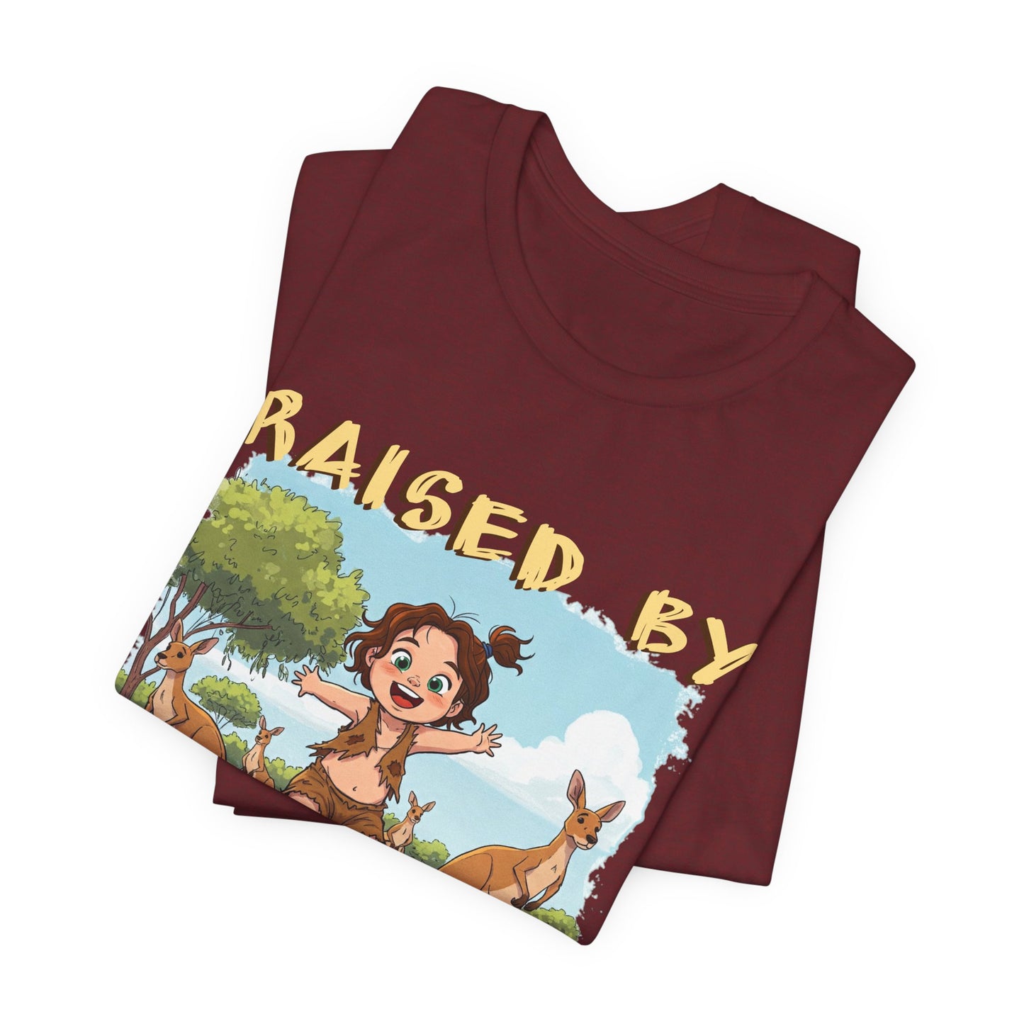 Cute, Funny Kangaroo Vibe Unisex Tee - "Raised by Kangaroos" (female character) - Australian Theme - Schmartypants
