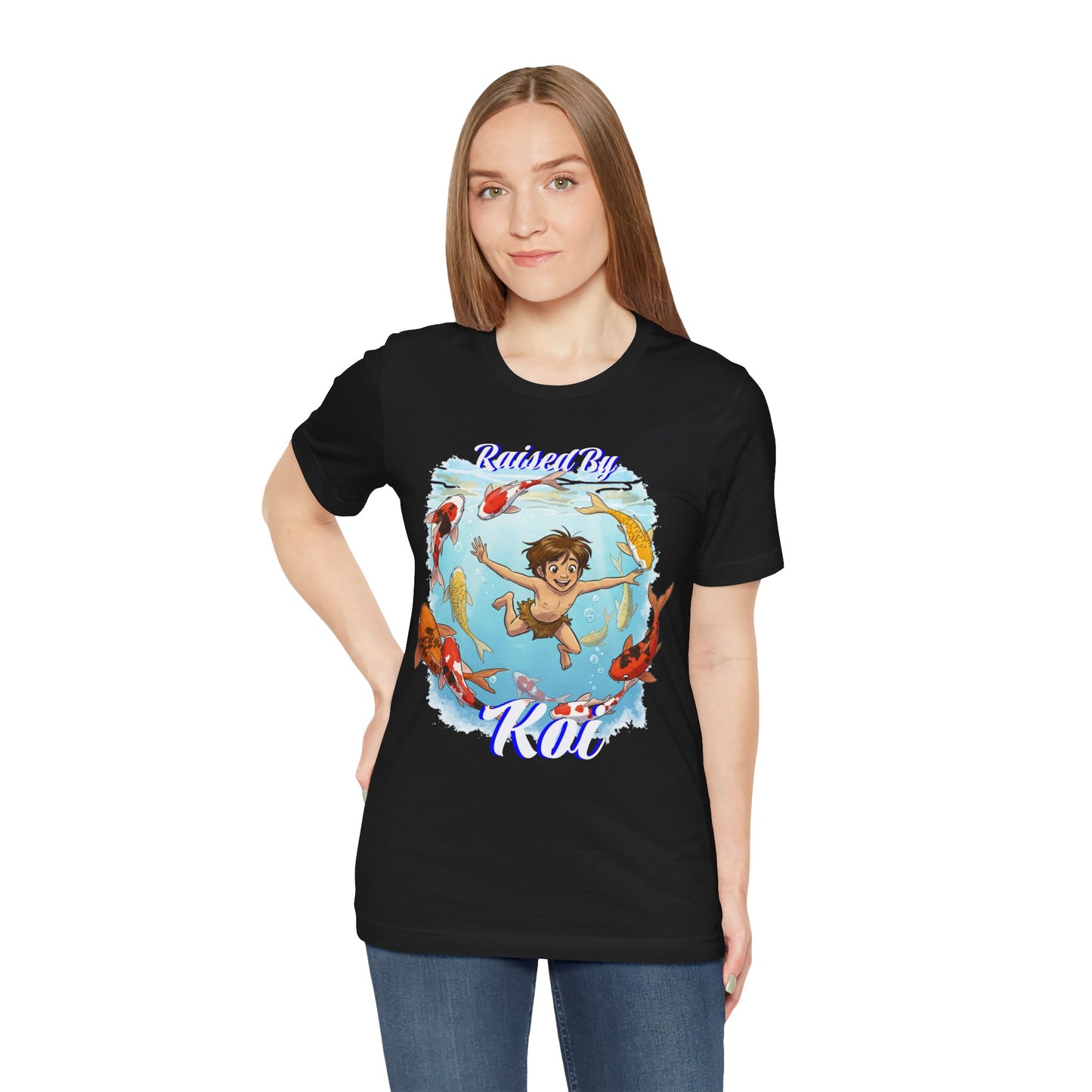 'Raised By Koi; Unisex Jersey Tee - Funny Graphic Tee for Aquatic Lovers, Cute Gift for Birthdays, Casual Wear, Summer Fashion, Relaxed Style - Schmartypants
