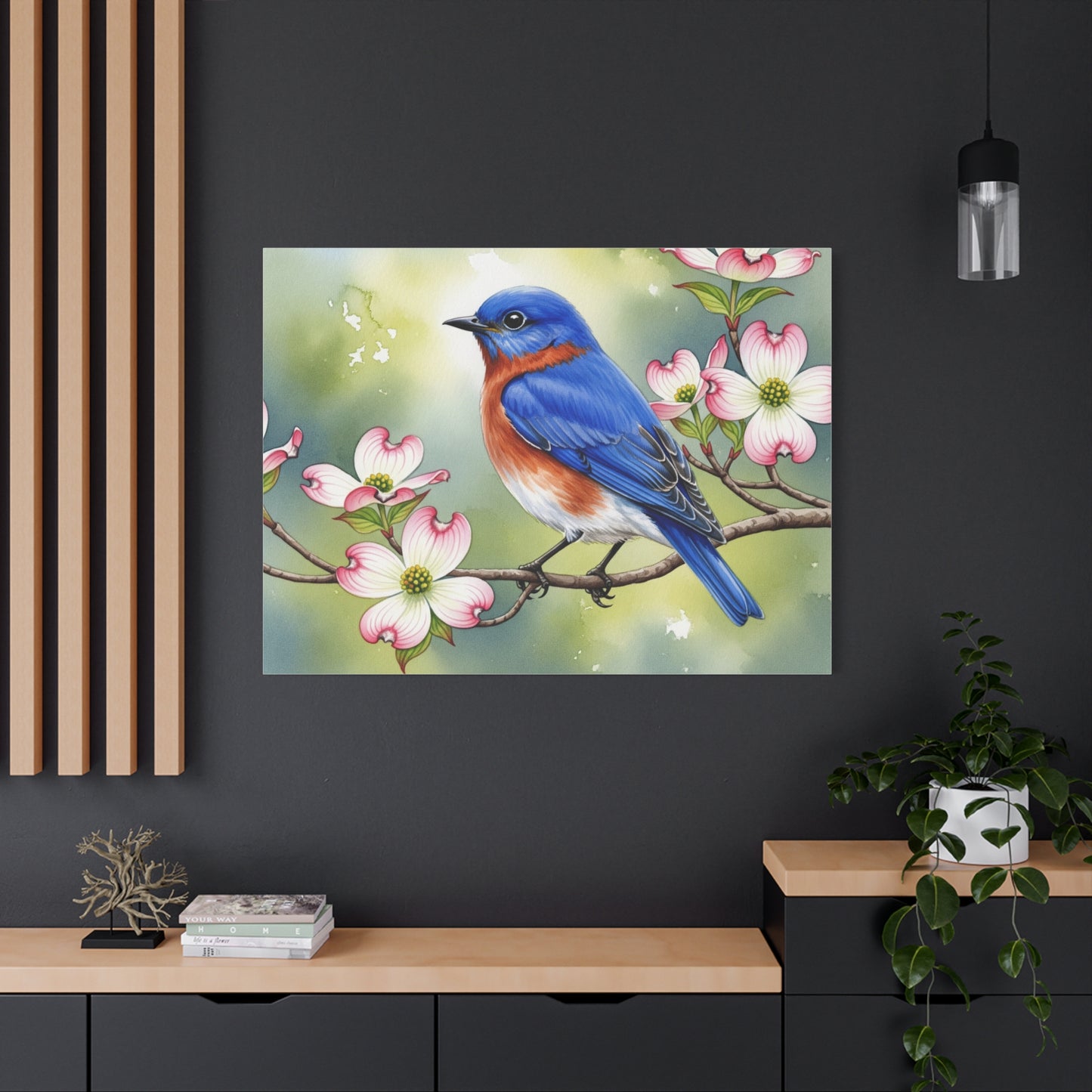 Bluebird and Dogwood Canvas Art Print, Nature Wall Decor, Home Interior Design, Gift for Bird Lovers, Spring Decoration