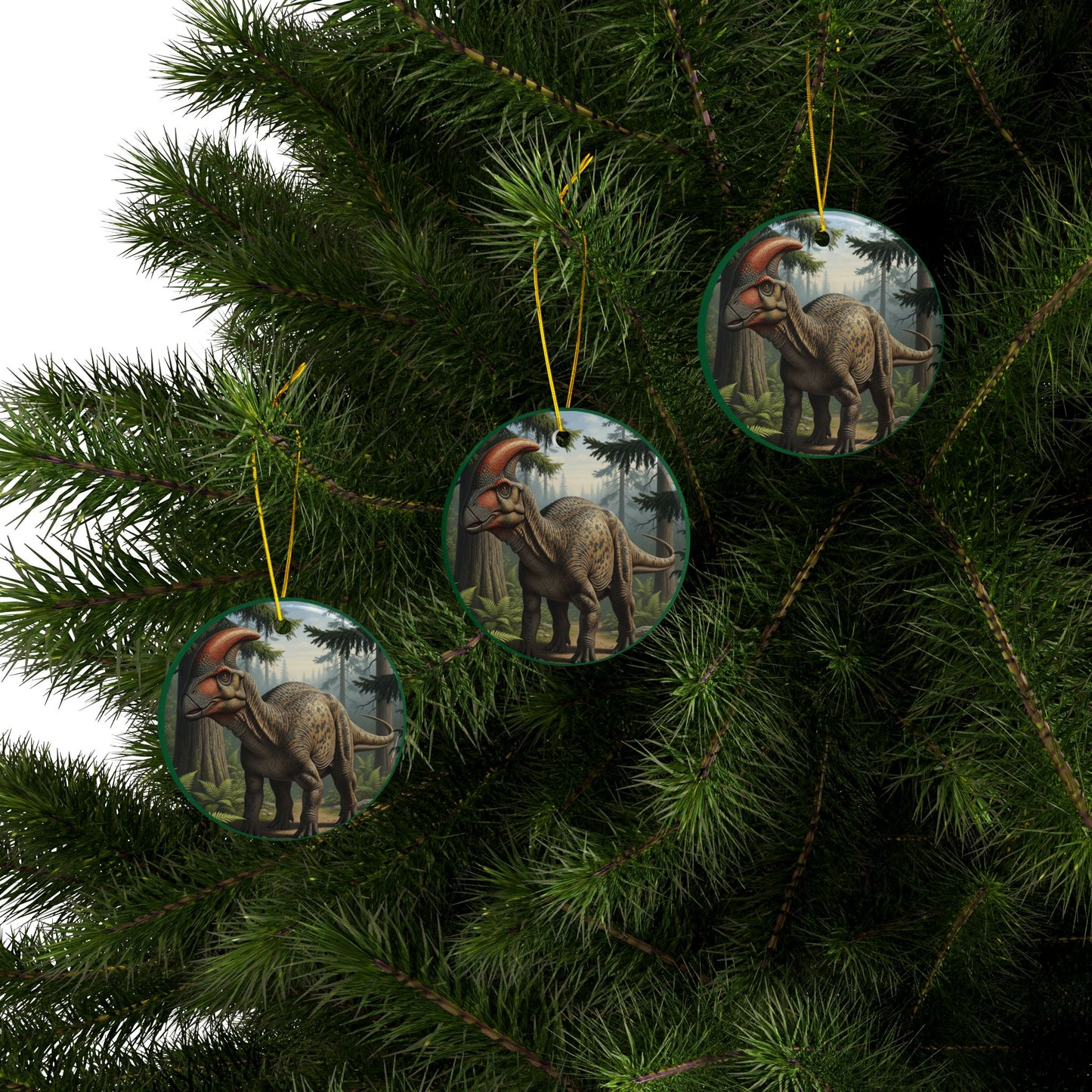 Hadrosaur, Duck-billed Dinosaur-Themed Ceramic Tree Ornaments, 2-Sided Print, Gift, Holiday Decoration, Kids Room Decor, Party Favor