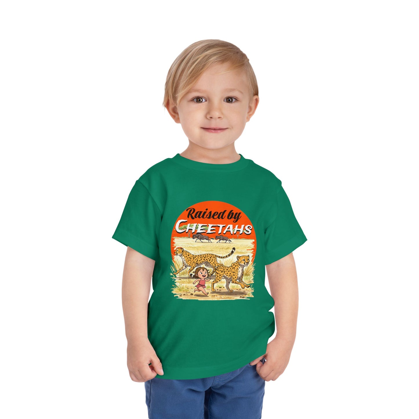 Toddler Short Sleeve Tee - Raised by Cheetahs Funny Adventure Shirt for Girls, Toddlers - Schmartypants