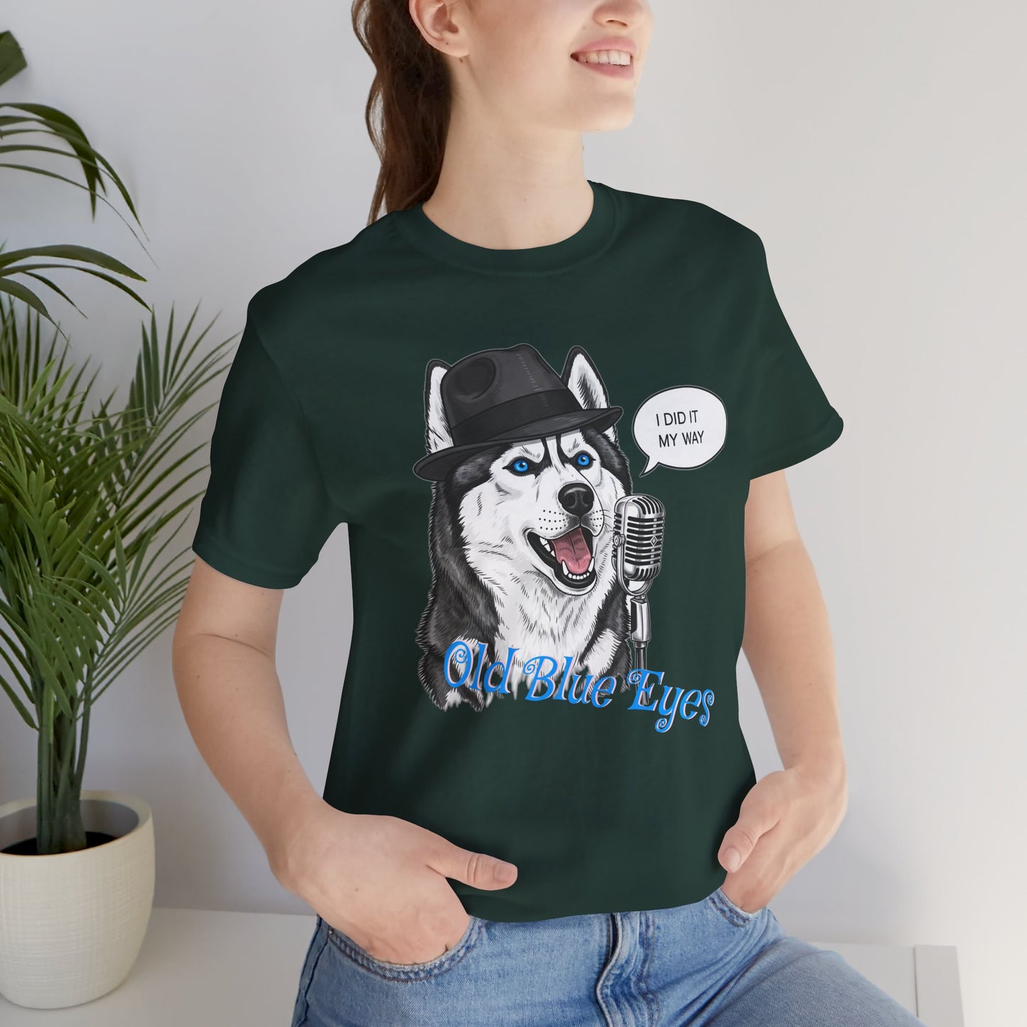 Siberan Husky 'Old Blue Eyes' Sinatra Inspired Jersey T-Shirt - I Did It My Way, Dog Lover Tee, Animal Humor Shirt