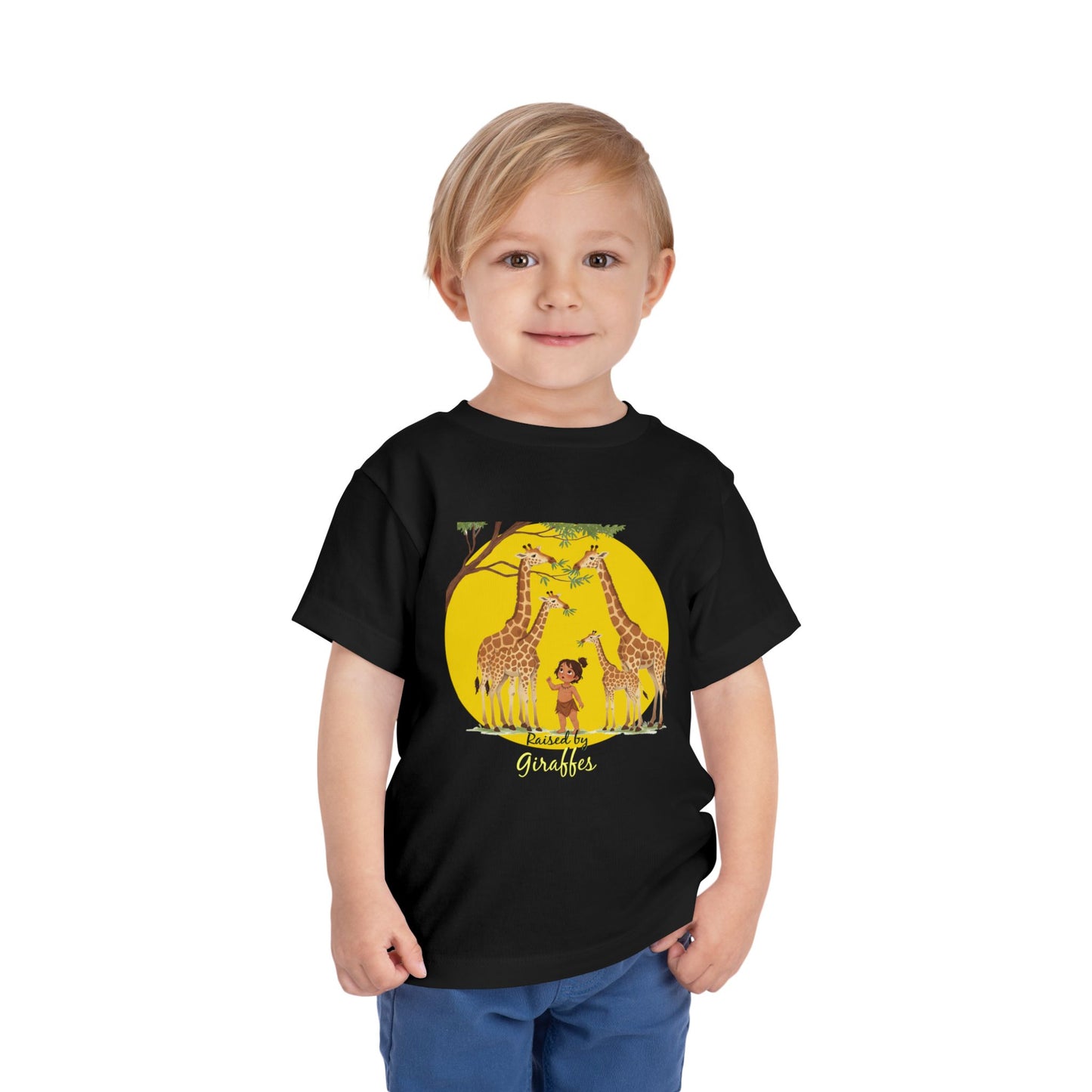 Cute Toddler Short Sleeve Tee - Funny 'Raised by Giraffes' Design - Schmartypants