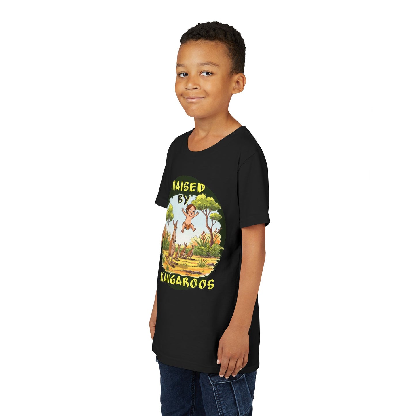 'Raised by Kangaroos' Youth Short Sleeve Tee - Fun Nature Graphic T-Shirt for Kids, Aussies - Schmartypants