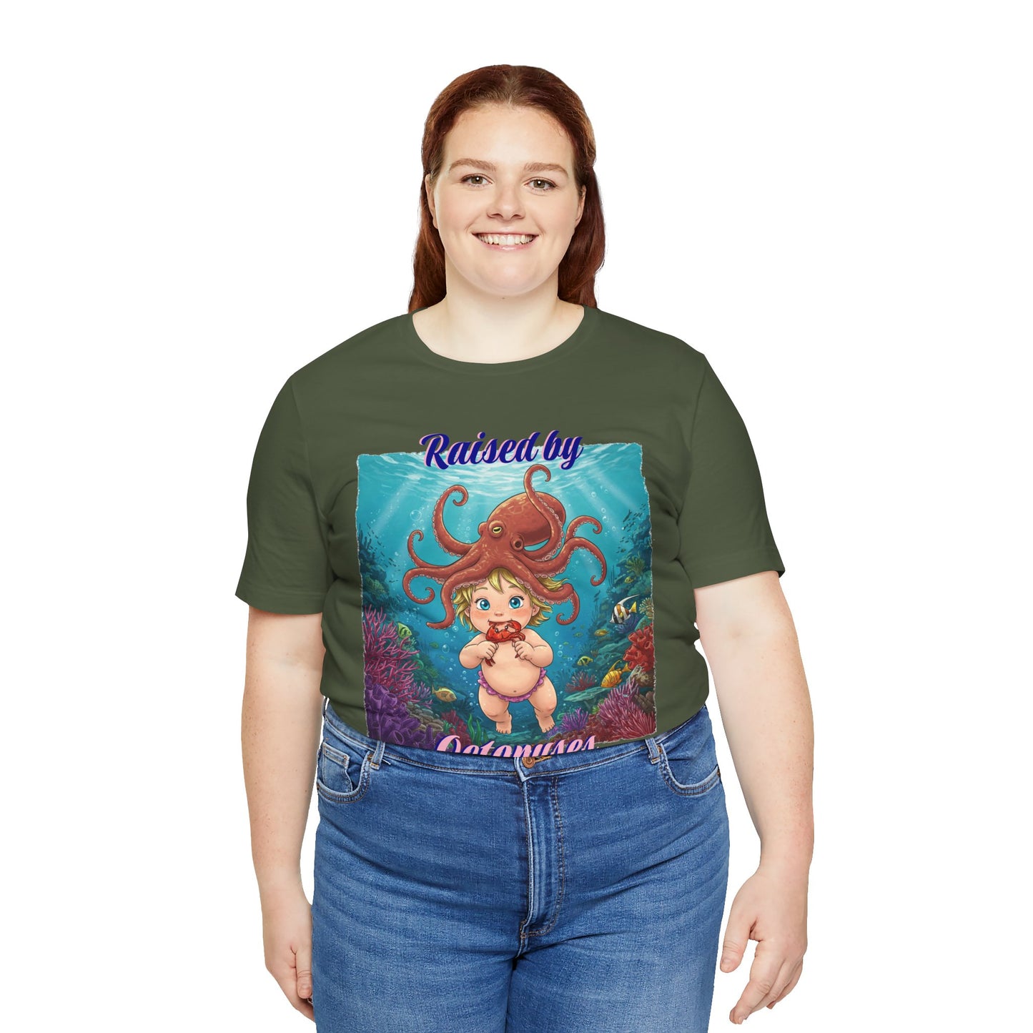 'Raised by Octopuses' Funny Octopus Themed Unisex Tee, Perfect for Ocean Lovers, Birthday Gift, Casual Wear, Summer Outing, Nautical Themed Apparel