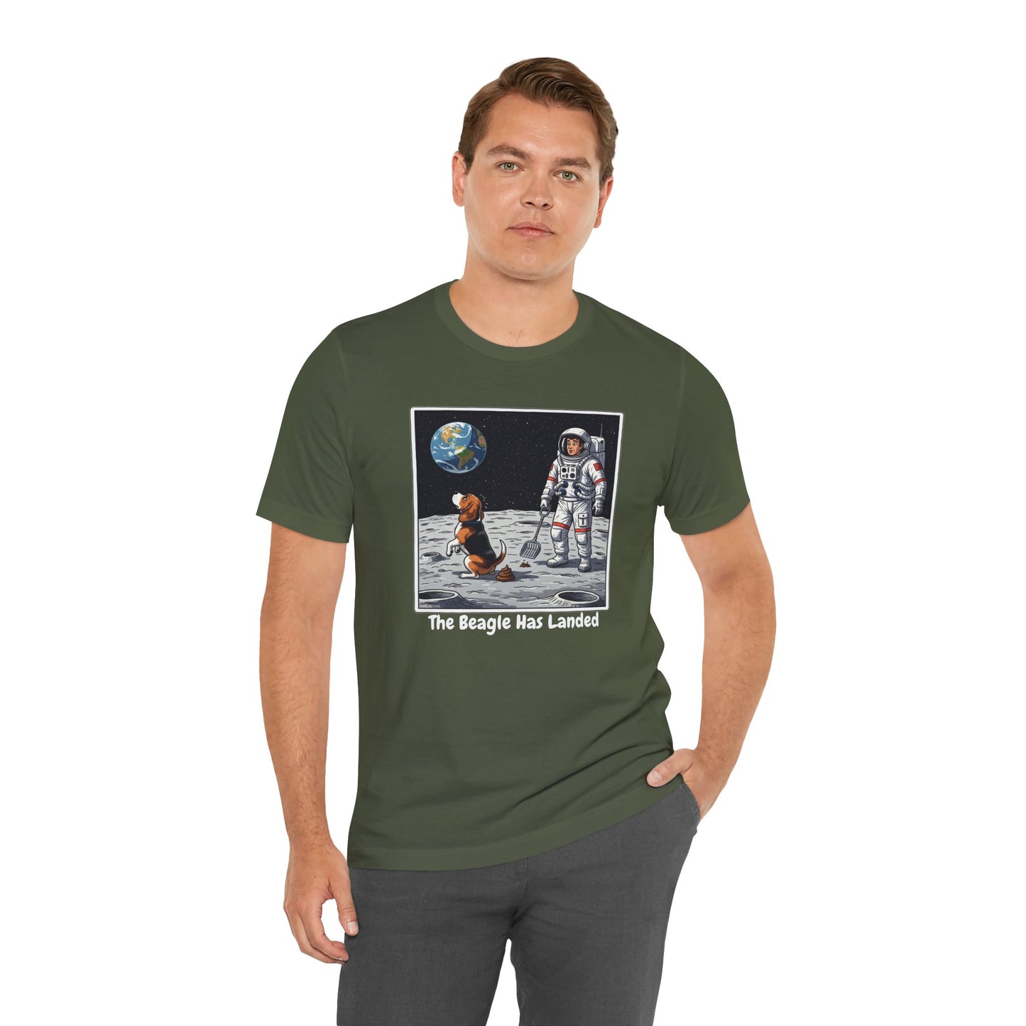 Funny Beagle Moon Landing Tee - "The Beagle Has Landed" Graphic, Pooper Scooping Astronaut Shirt, Unisex Casual T-Shirt, Cool Pet Gift