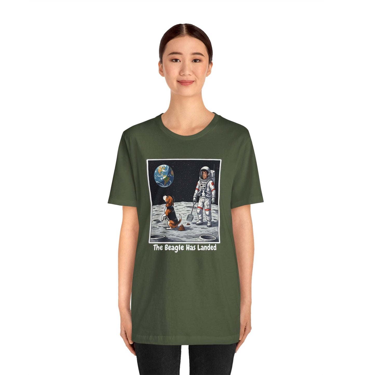 Funny Beagle Moon Landing Tee - "The Beagle Has Landed" Graphic, Pooper Scooping Astronaut Shirt, Unisex Casual T-Shirt, Cool Pet Gift