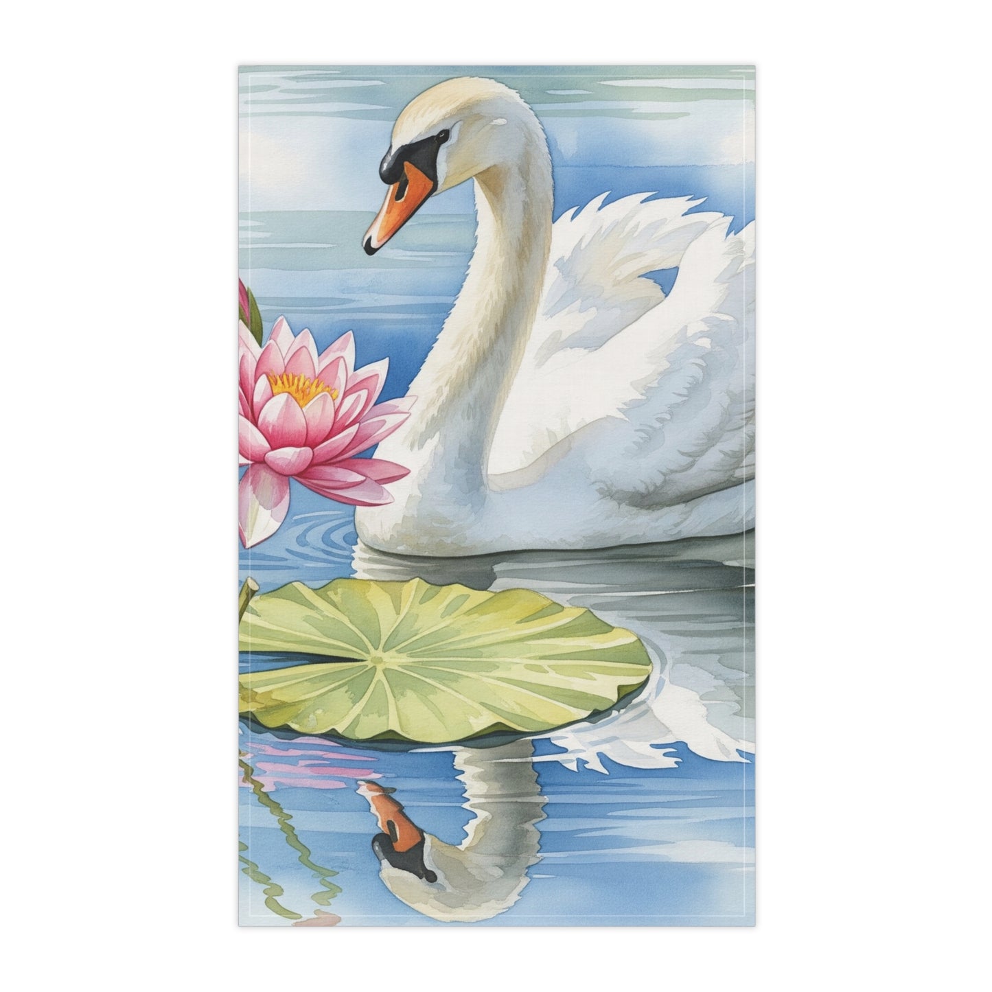 Swan Tea Towels, Elegant Kitchen Decor, Wedding Housewarming Gift, Cotton Poly Dish Towel, Swan Pond Waterlilies Design