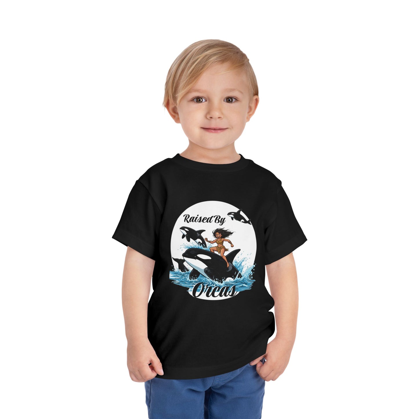 Toddler Short Sleeve Tee - Funny 'Raised By Orcas' Design, Cute Kids Shirt, Whale Lover Top, Birthday Gift, Ocean Theme Clothing