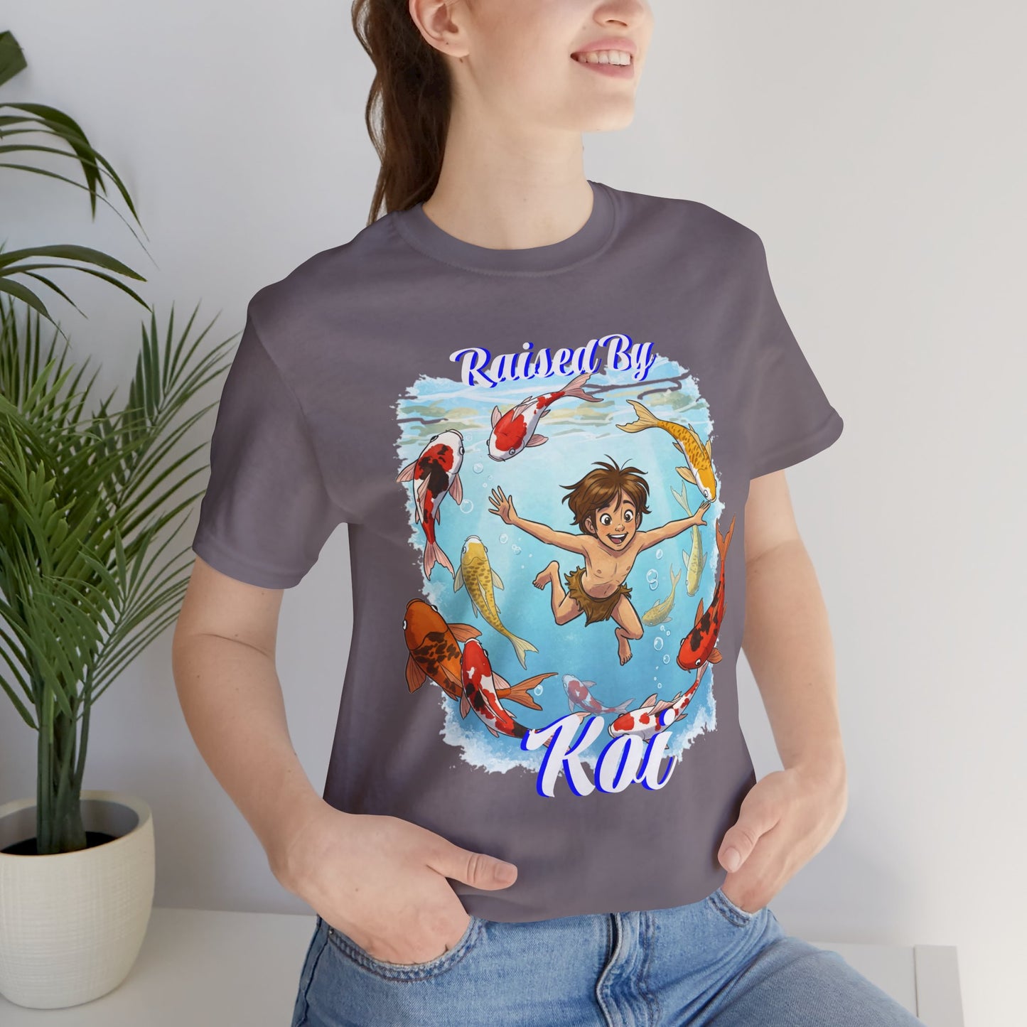 'Raised By Koi; Unisex Jersey Tee - Funny Graphic Tee for Aquatic Lovers, Cute Gift for Birthdays, Casual Wear, Summer Fashion, Relaxed Style - Schmartypants