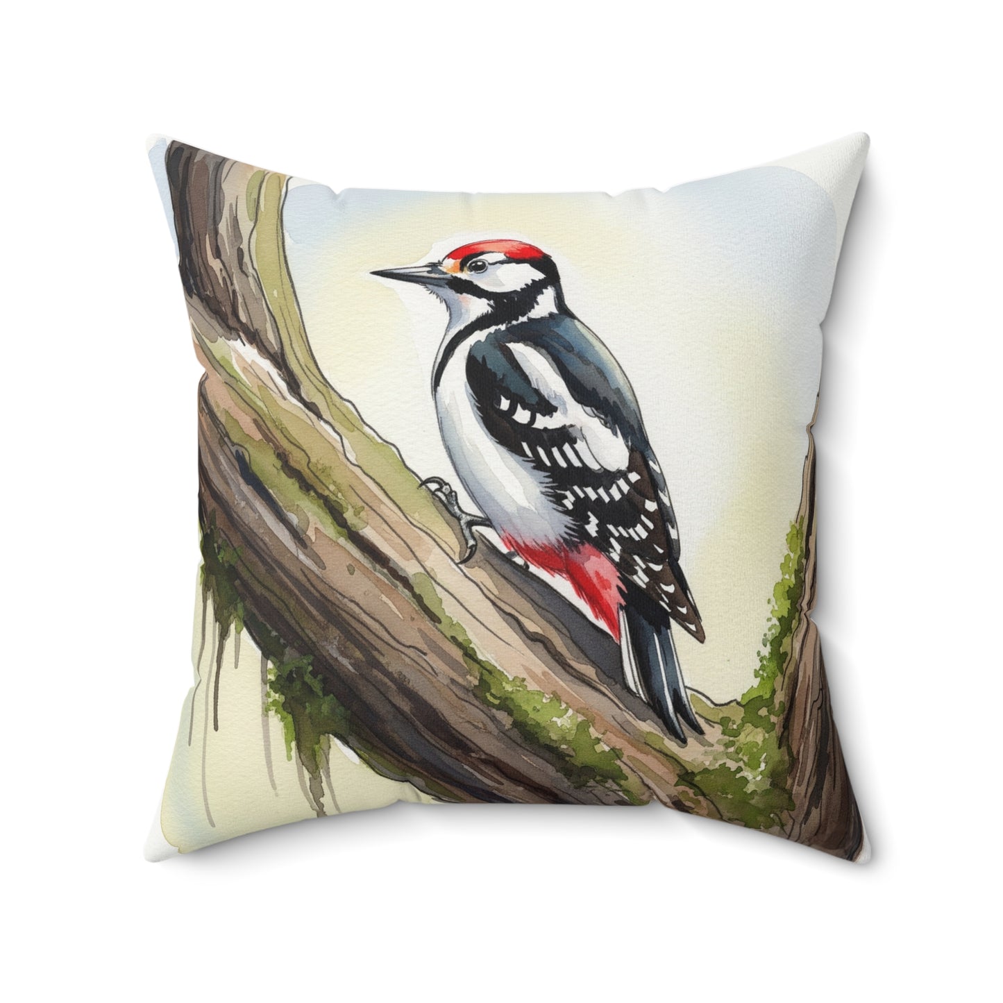 Nature-Inspired Decorative Pillow, Cozy Home Decor, Bird Art Pillow, Farmhouse Cushion, Gift for Nature Lovers, Woodpecker Throw Pillow
