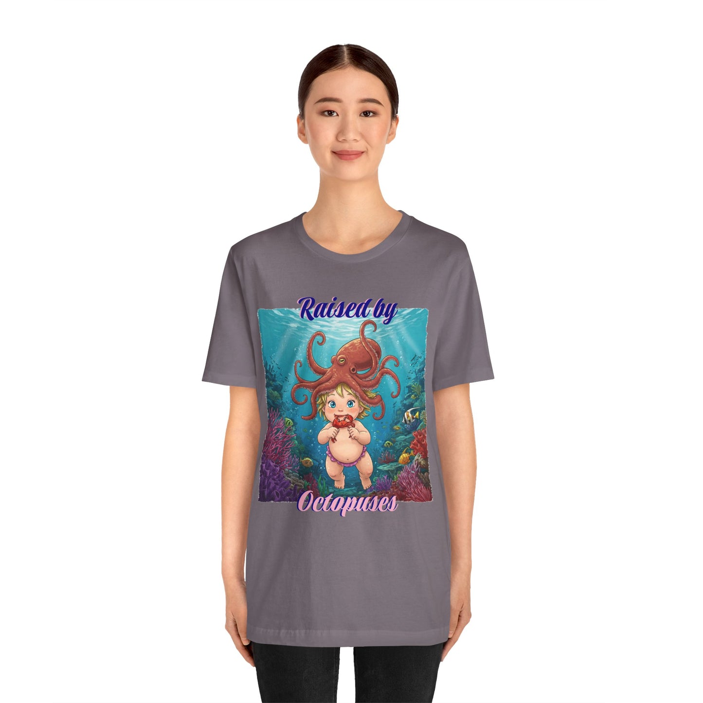 'Raised by Octopuses' Funny Octopus Themed Unisex Tee, Perfect for Ocean Lovers, Birthday Gift, Casual Wear, Summer Outing, Nautical Themed Apparel