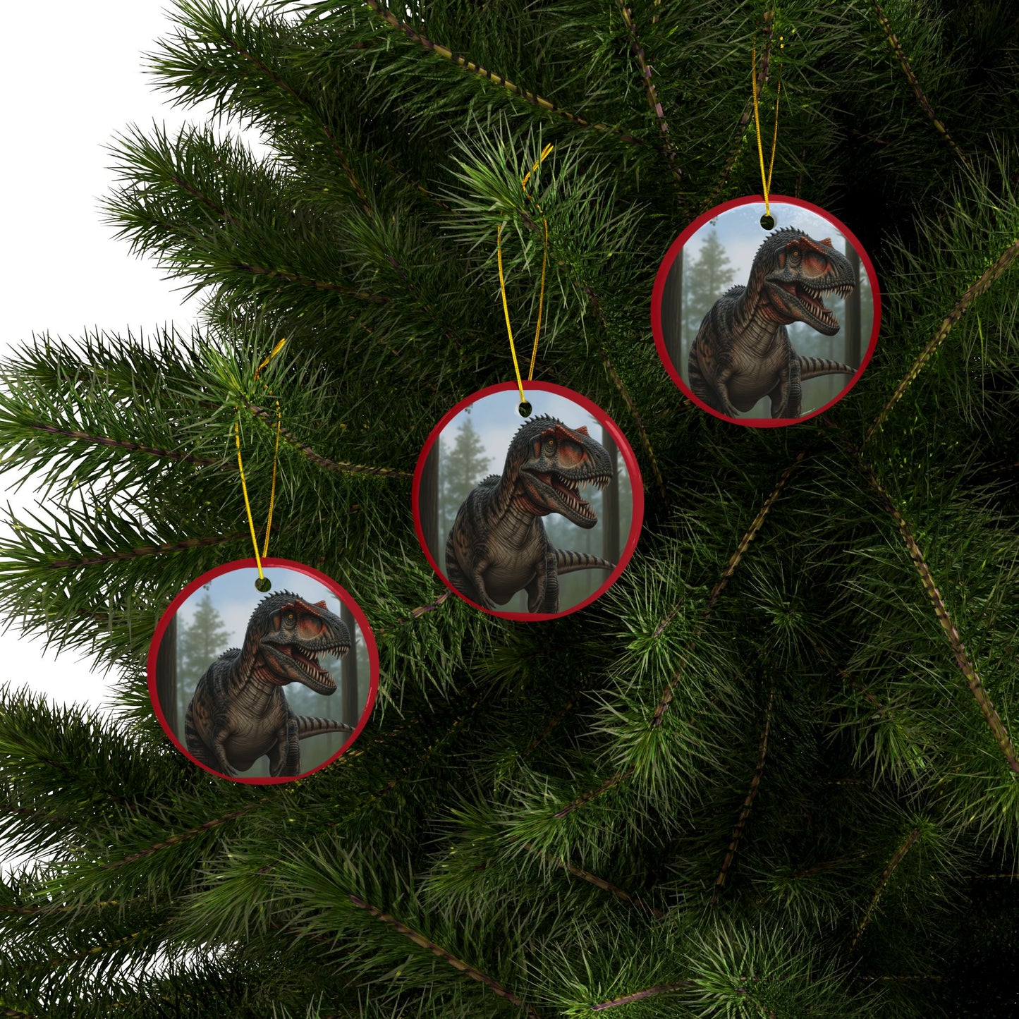 Allosaurus Dinosaur Ceramic Ornaments for Kids, Unique Holiday Decorations, Fun Gift for Dinosaur Lovers, 2-Side Print Christmas Ornaments