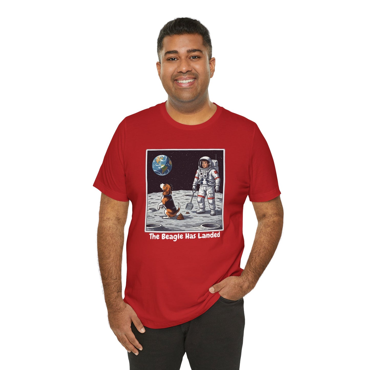 Funny Beagle Moon Landing Tee - "The Beagle Has Landed" Graphic, Pooper Scooping Astronaut Shirt, Unisex Casual T-Shirt, Cool Pet Gift
