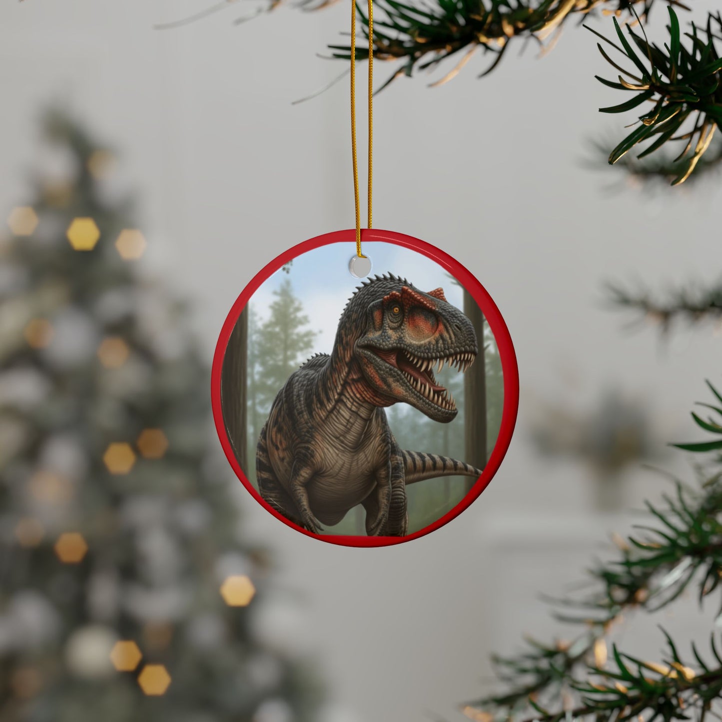 Allosaurus Dinosaur Ceramic Ornaments for Kids, Unique Holiday Decorations, Fun Gift for Dinosaur Lovers, 2-Side Print Christmas Ornaments