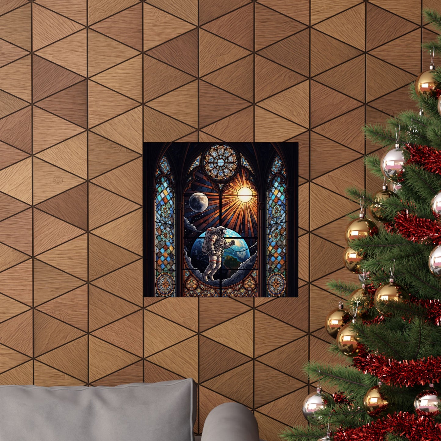 Astronaut Stained Glass Poster, Space Art Print, Celestial Wall Decor, Unique Gift for Space Lovers, Home Office Decoration