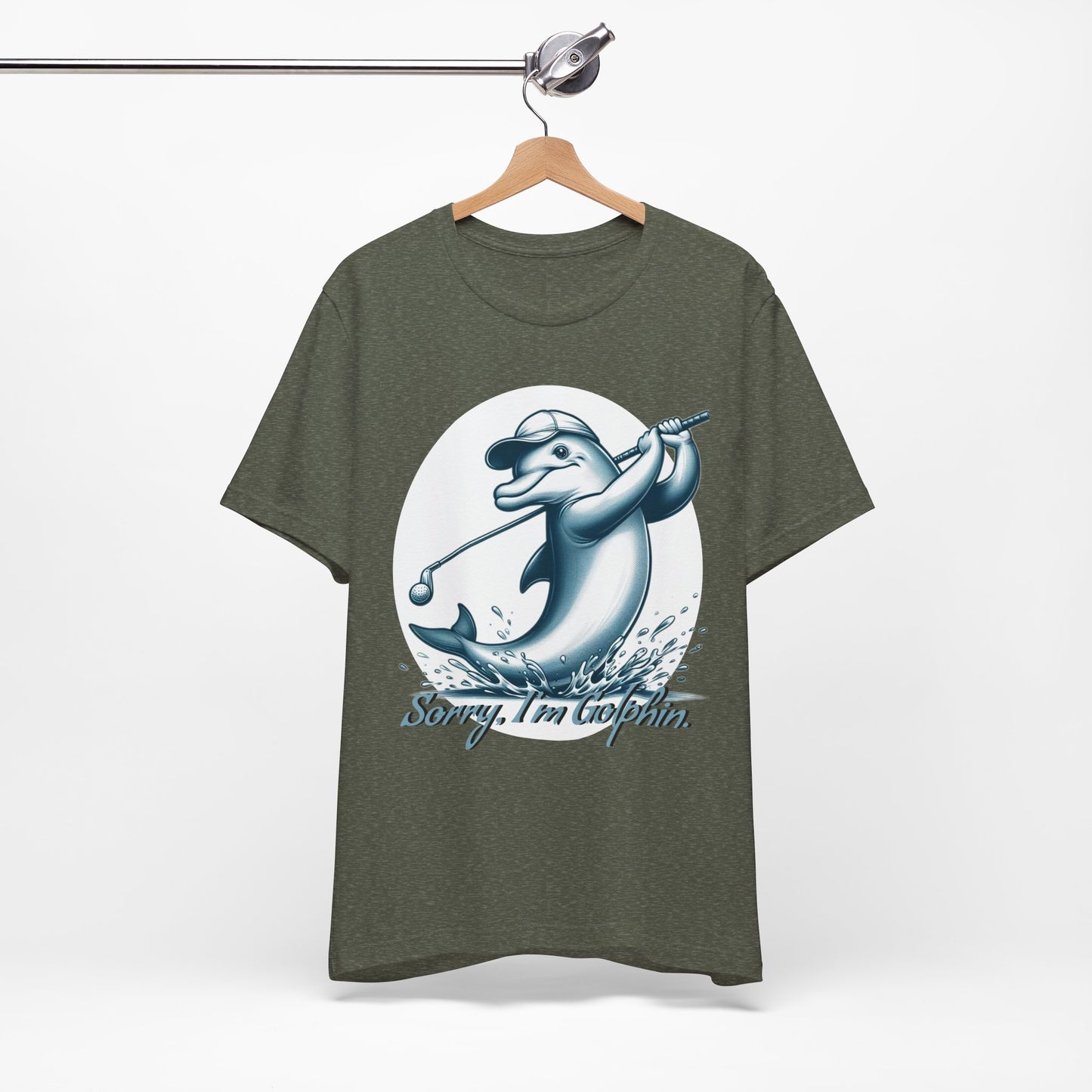 Funny Dolphin Golfing Tee - "Sorry, I’m Golphin" Unisex Jersey Short Sleeve Shirt - Dad Joke and Golfers Gift - Schmartypants