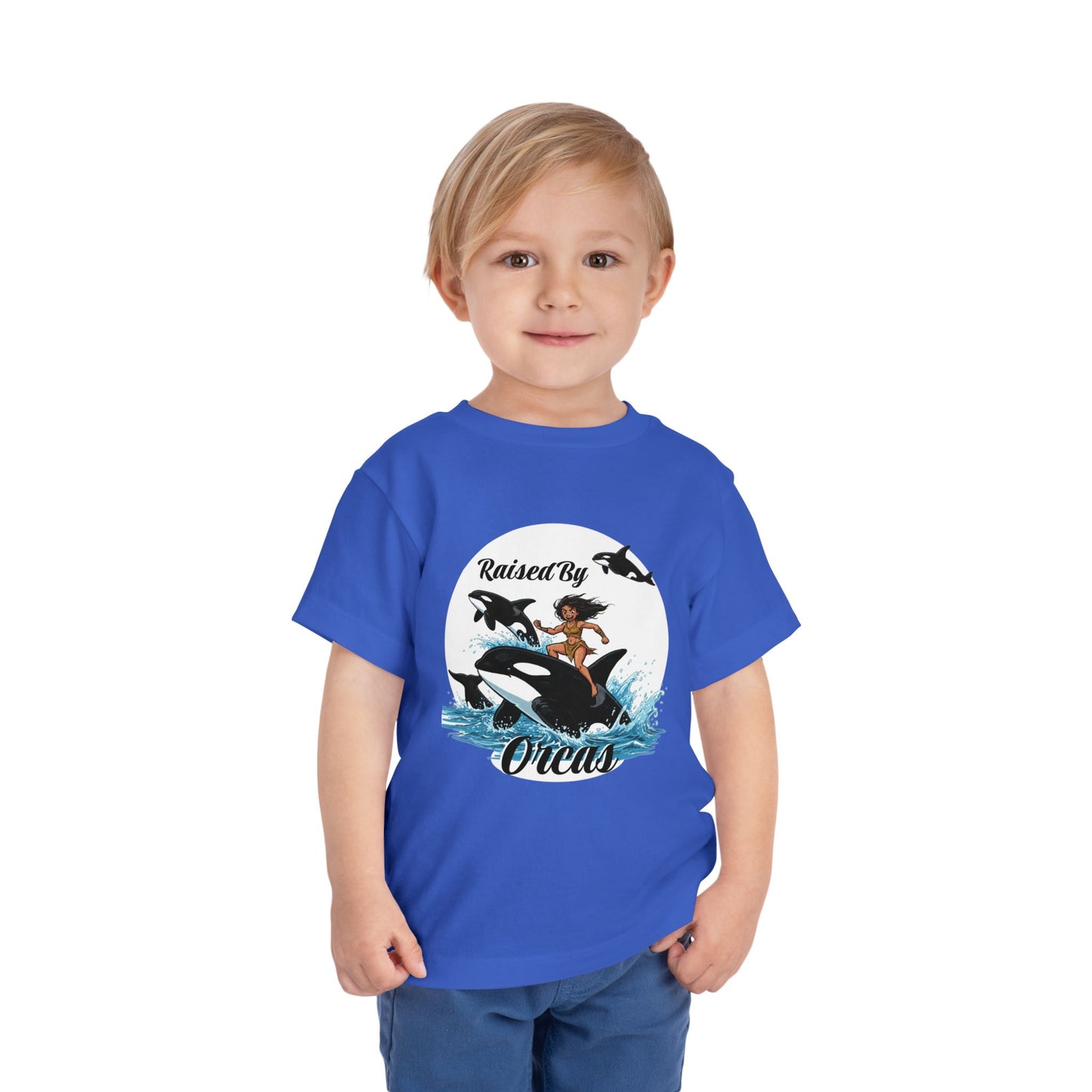 Toddler Short Sleeve Tee - Funny 'Raised By Orcas' Design, Cute Kids Shirt, Whale Lover Top, Birthday Gift, Ocean Theme Clothing