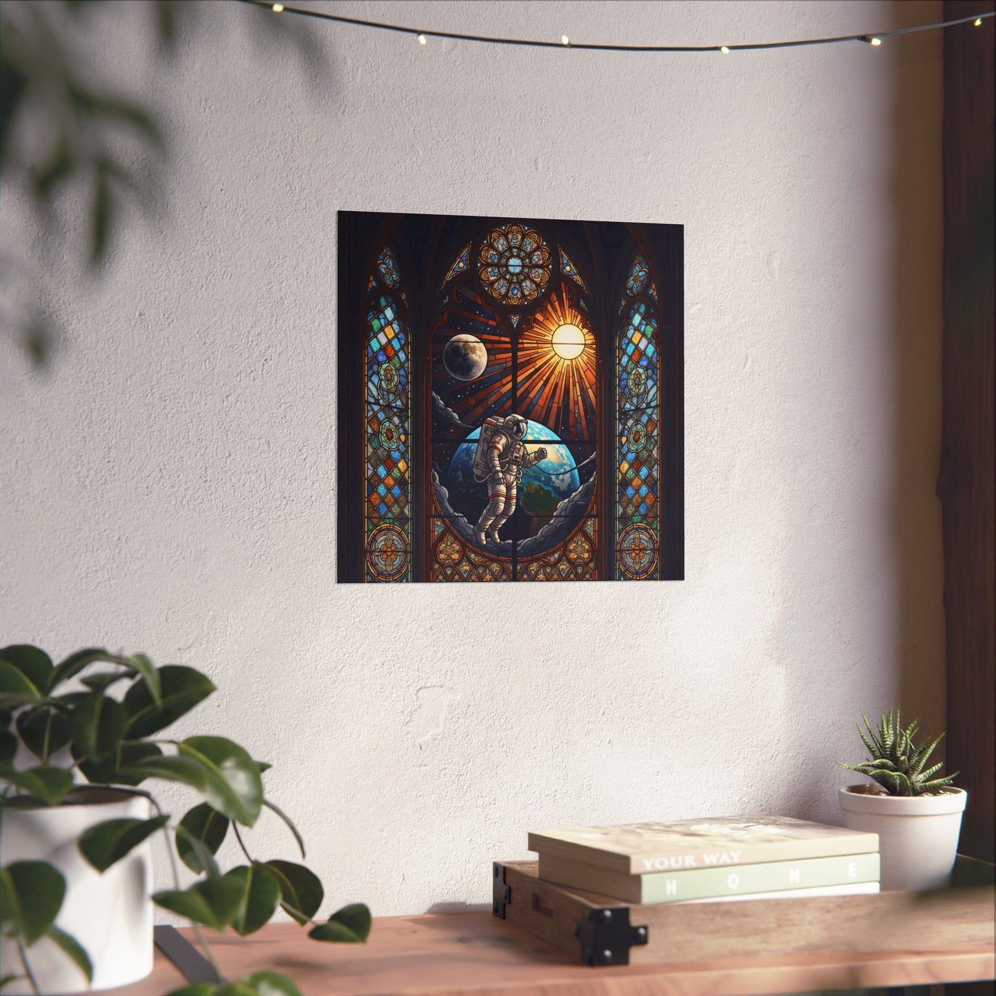 Astronaut Stained Glass Poster, Space Art Print, Celestial Wall Decor, Unique Gift for Space Lovers, Home Office Decoration