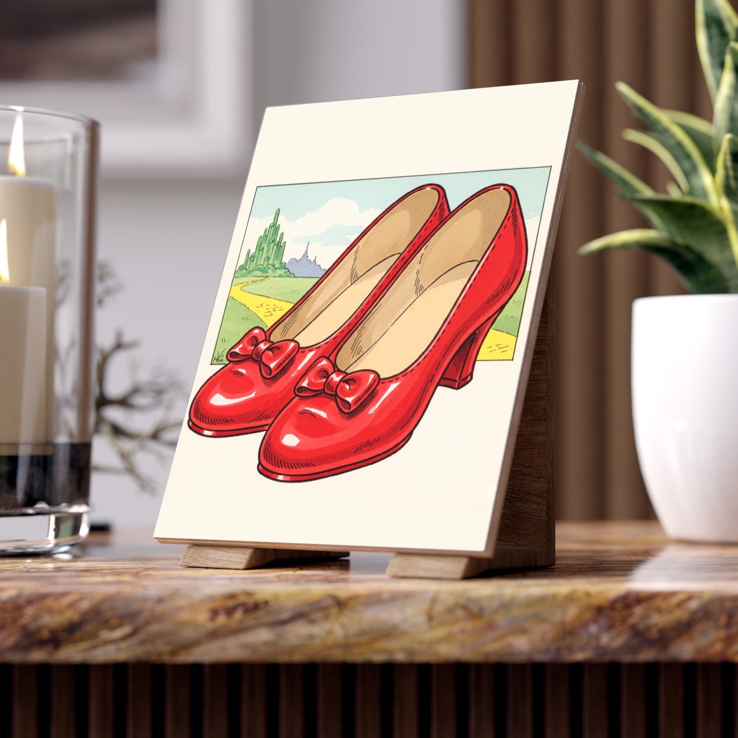 Ceramic Tile, Wizard of Oz Red Slippers Illustration, Nursery Decor, Baby Shower Gift, Home Accent, Wall Art
