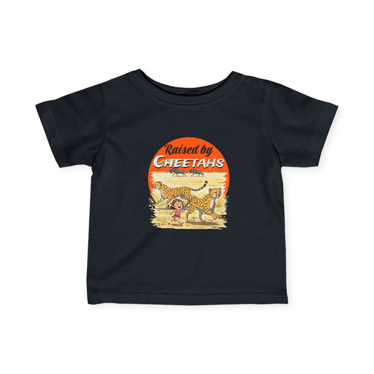 Cute Girls Infant Fine Jersey Tee - Funny 'Raised by Cheetahs' Design - Schmartypants