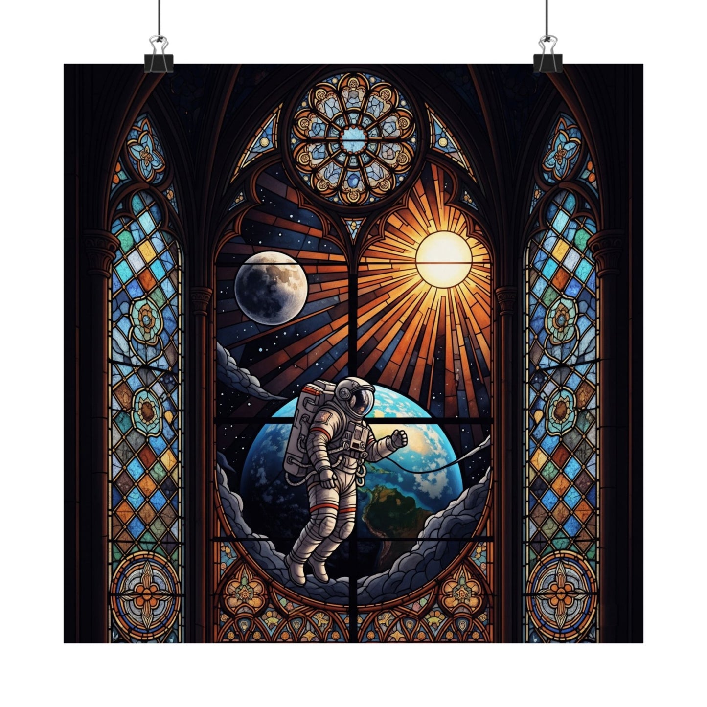 Astronaut Stained Glass Poster, Space Art Print, Celestial Wall Decor, Unique Gift for Space Lovers, Home Office Decoration