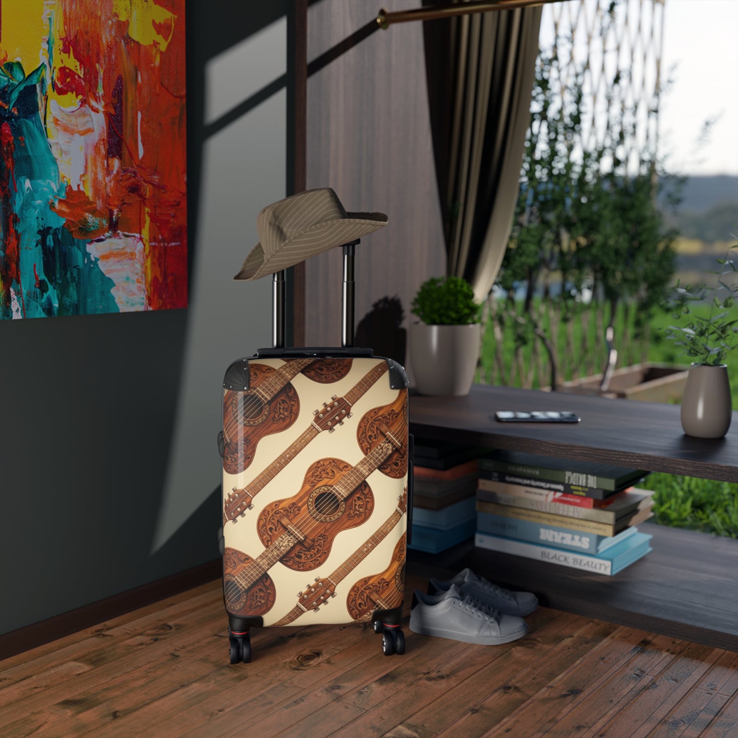 Bohemian Guitar Suitcase - Vintage Luggage, Traveler Gift, Music Lover Accessory, Unique Baggage, Holiday Travel