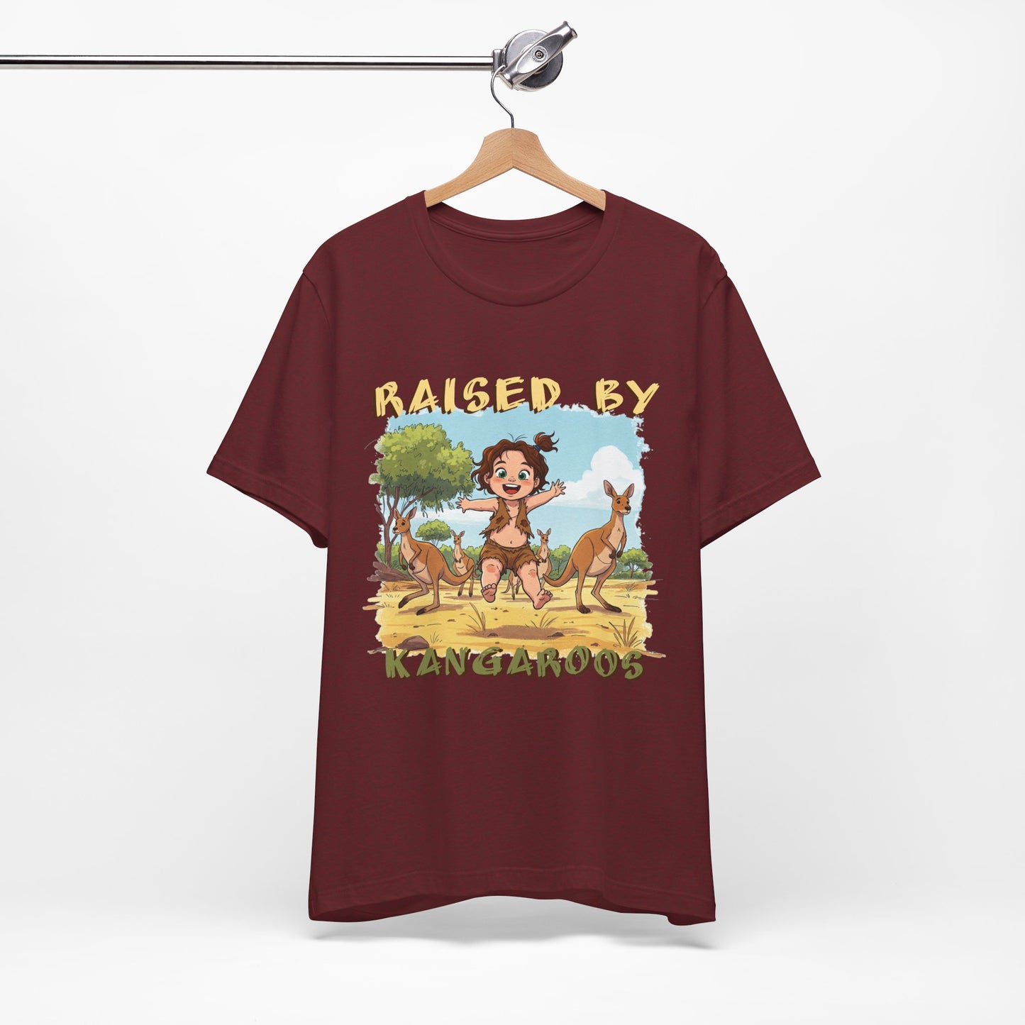 Cute, Funny Kangaroo Vibe Unisex Tee - "Raised by Kangaroos" (female character) - Australian Theme - Schmartypants