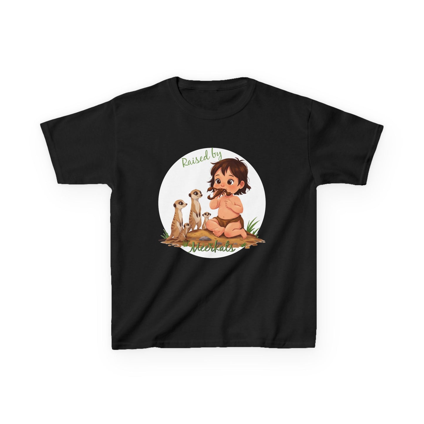 Sweet and Funny 'Raised by Meerkats' Kids Heavy Cotton™ Tee for Girls Who Love Meerkats, Wildlife - Schmartypants