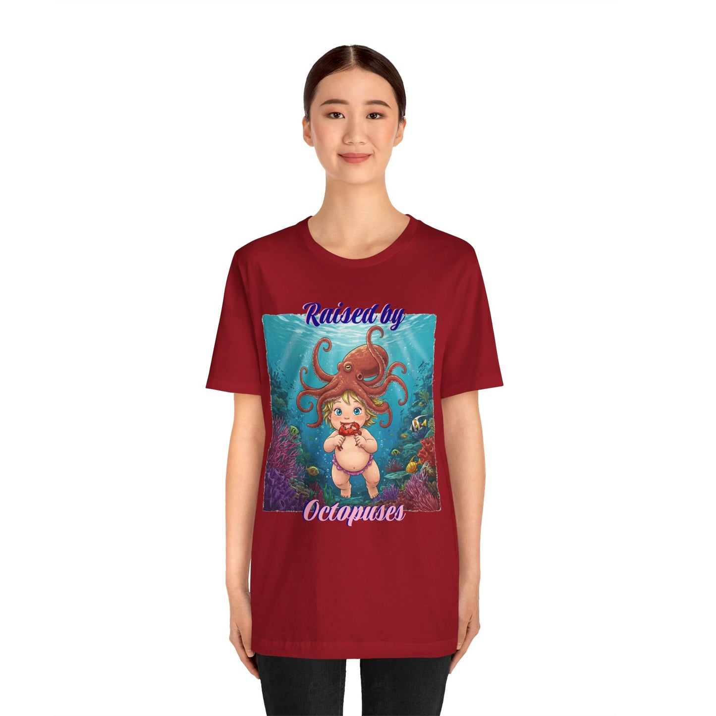 'Raised by Octopuses' Funny Octopus Themed Unisex Tee, Perfect for Ocean Lovers, Birthday Gift, Casual Wear, Summer Outing, Nautical Themed Apparel