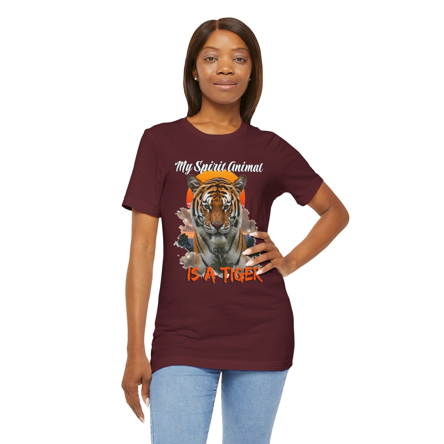 My Spirit Animal is a Tiger Tee - Unisex Jersey Short Sleeve T-Shirt, Inspirational Fierce Nature Apparel for Tiger Lovers, Casual Wear, Zoo