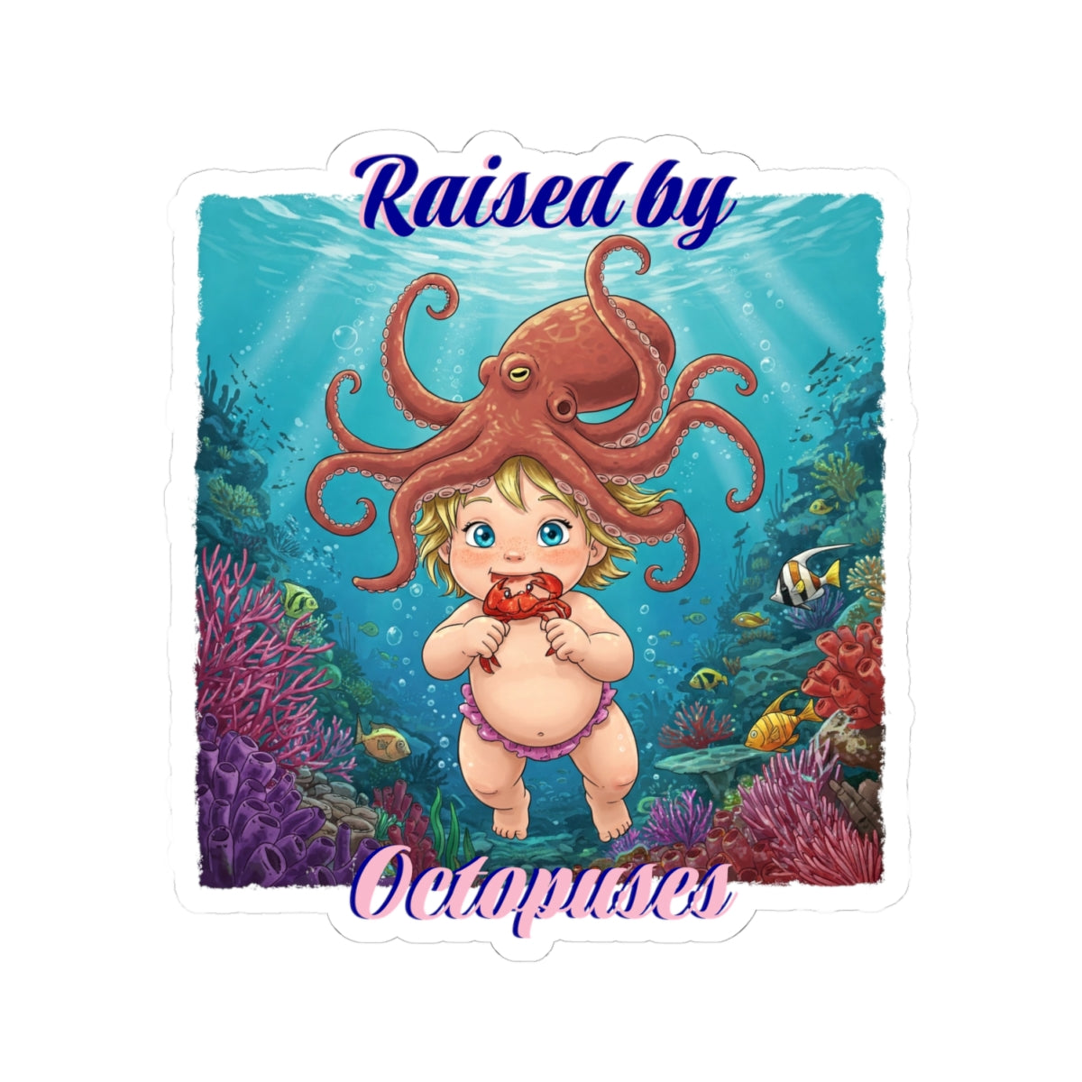Adorable Ocean-Inspired Kiss-Cut Stickers, Cute Octopus Design for Kids, Laptop Decor, Birthday Gift, Fun Wall Art, Marine Life Stickers