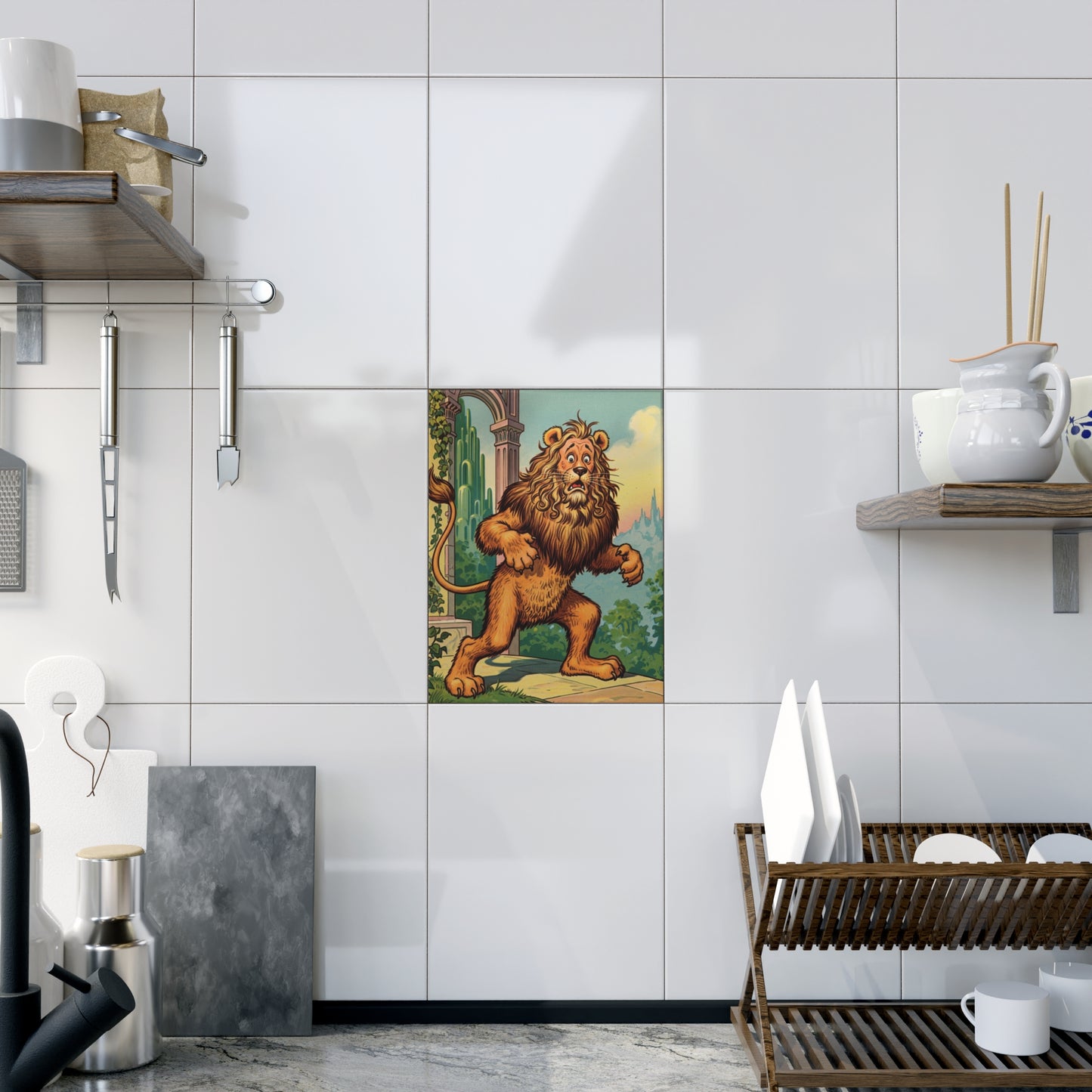 Ceramic Photo Tile, Cowardly Lion Tile, Wizard of Oz Nursery Decor, Baby Shower Gift, Maternity Gift, Kids Room Decor, Bathroom Tile