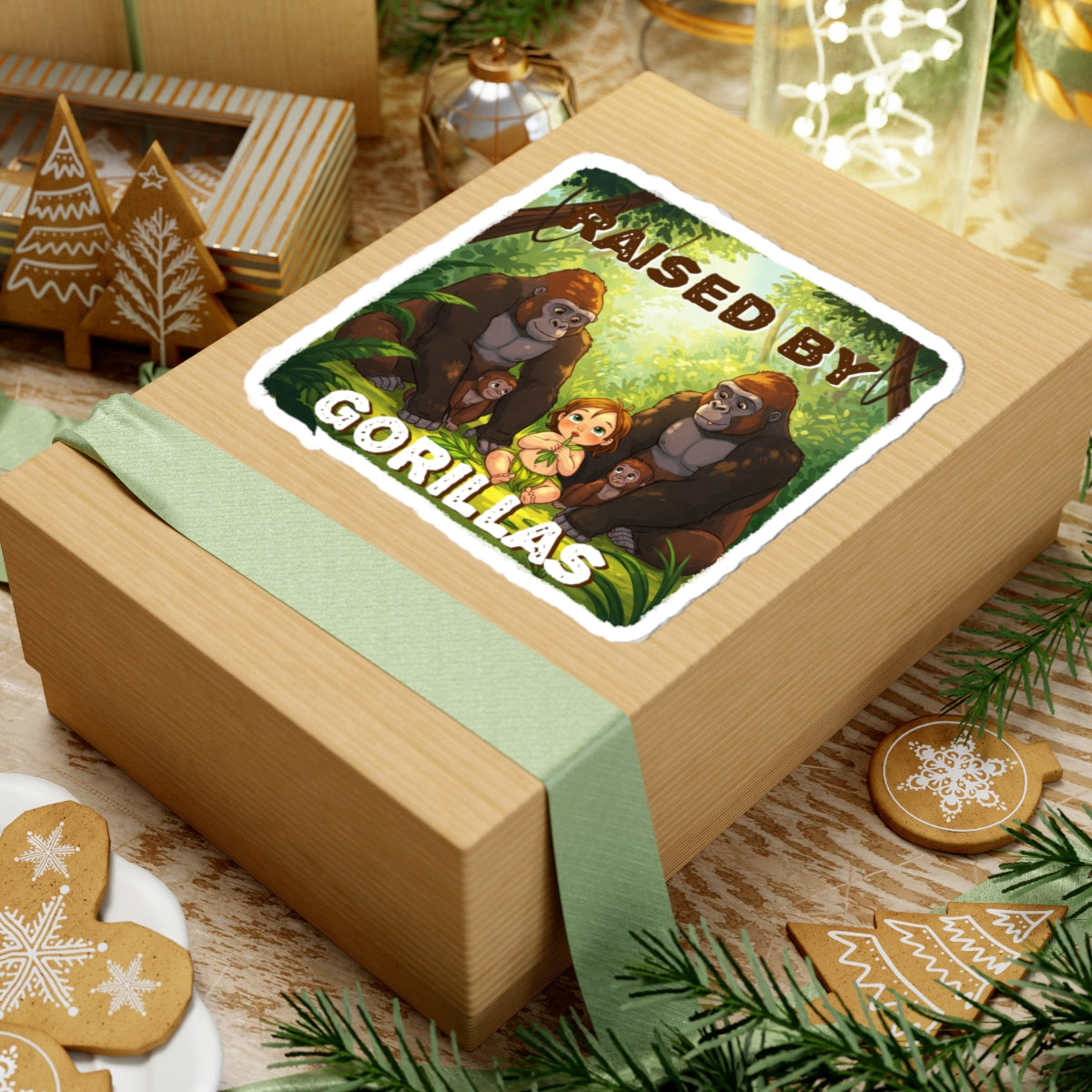 'Raised by Gorillas' Kiss-Cut Stickers - Fun Animal Lovers Decor (female character version) - Schmartypants