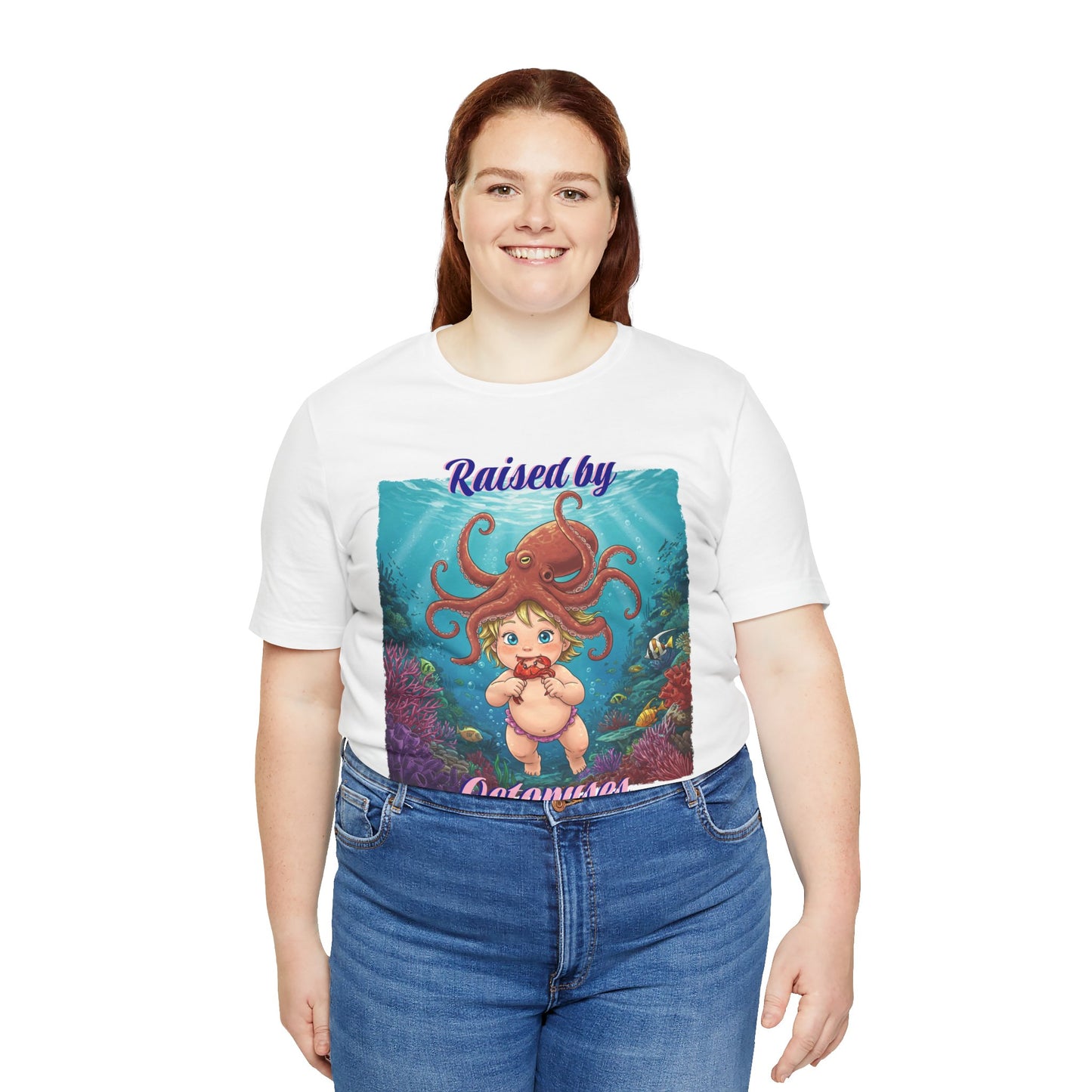 'Raised by Octopuses' Funny Octopus Themed Unisex Tee, Perfect for Ocean Lovers, Birthday Gift, Casual Wear, Summer Outing, Nautical Themed Apparel