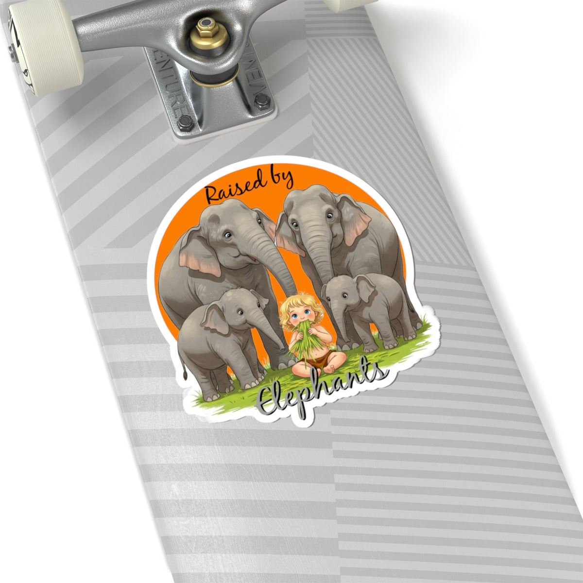 Raised by Elephants Kiss-Cut Stickers | Hilarious Elephant Design for Animal Lovers | Perfect for Gifts & Decor - Schmartypants