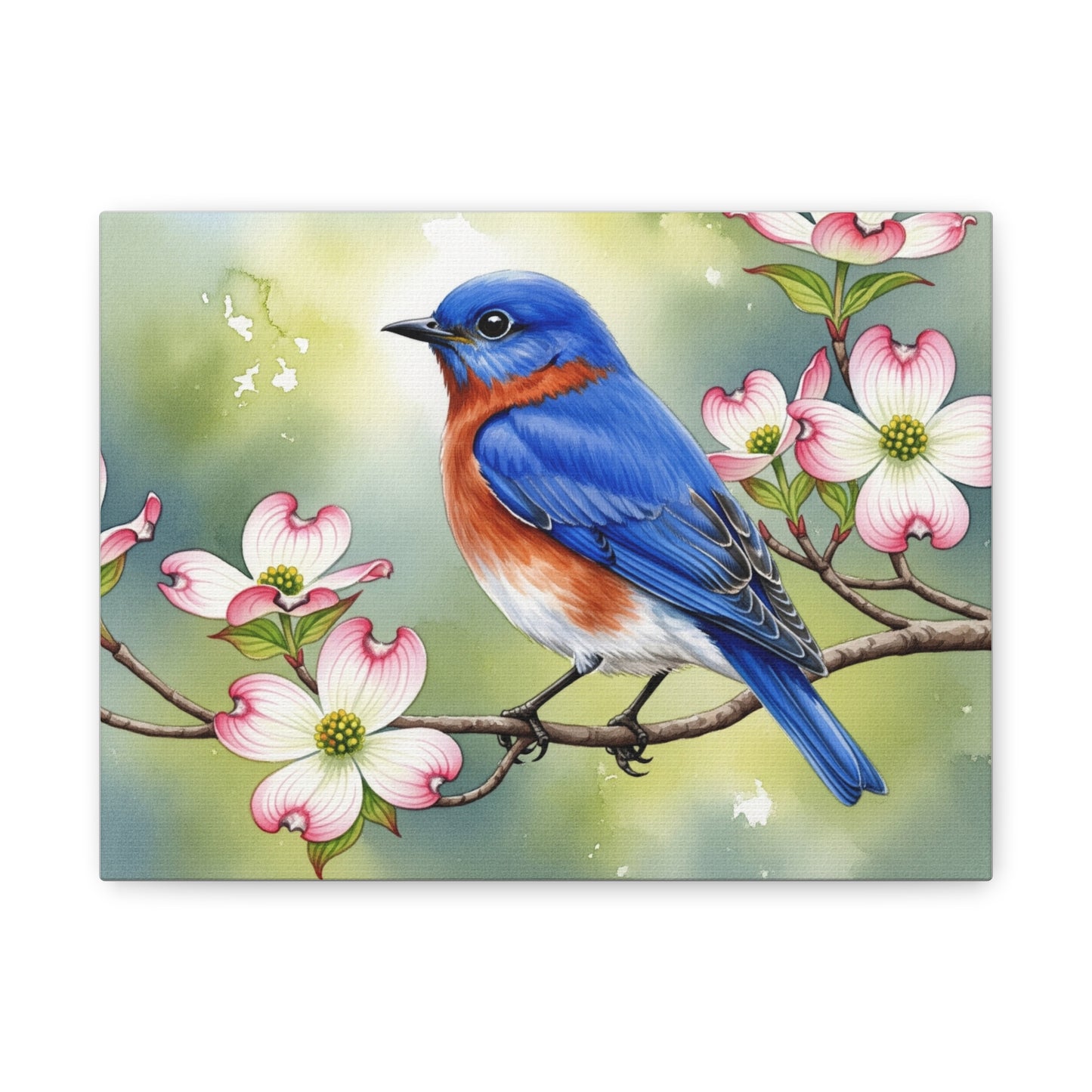 Bluebird and Dogwood Canvas Art Print, Nature Wall Decor, Home Interior Design, Gift for Bird Lovers, Spring Decoration