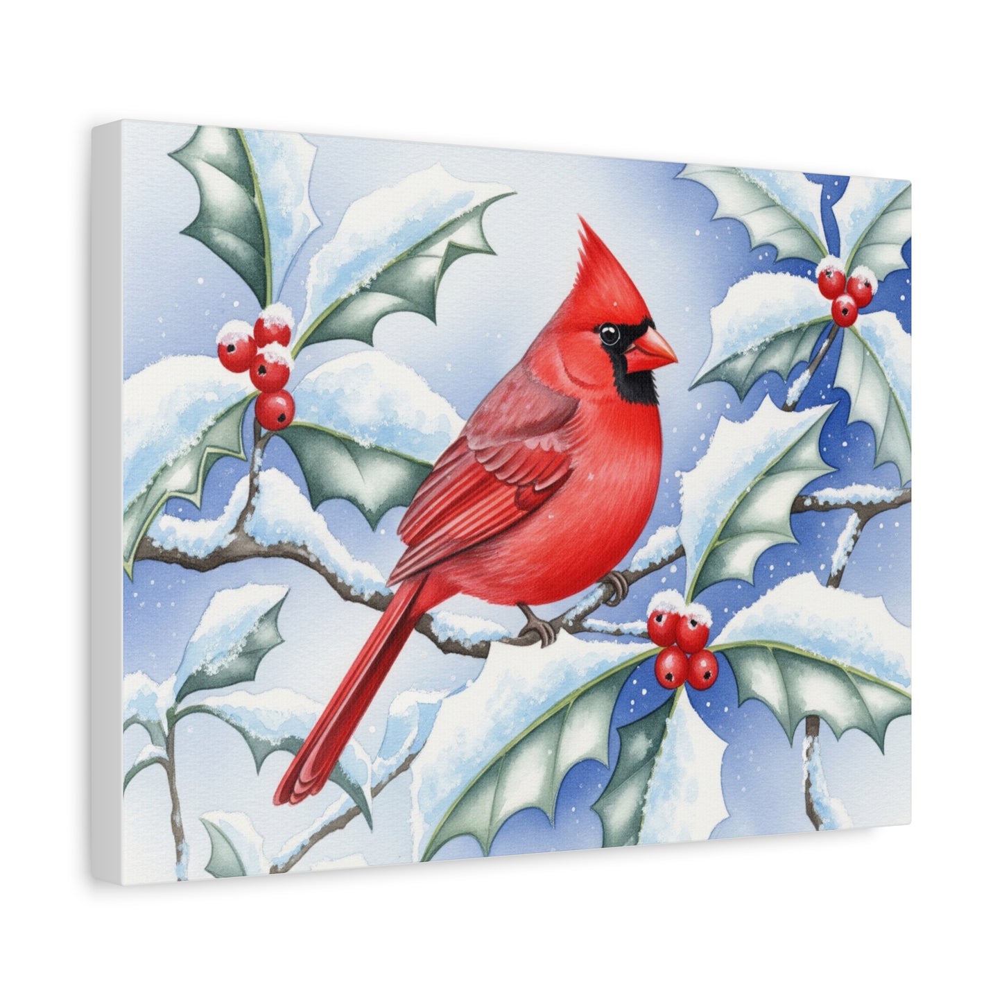 Winter Cardinal Canvas Art Print, Holiday Home Decor, Red Bird Wall Art, Christmas Decoration, Nature Artwork