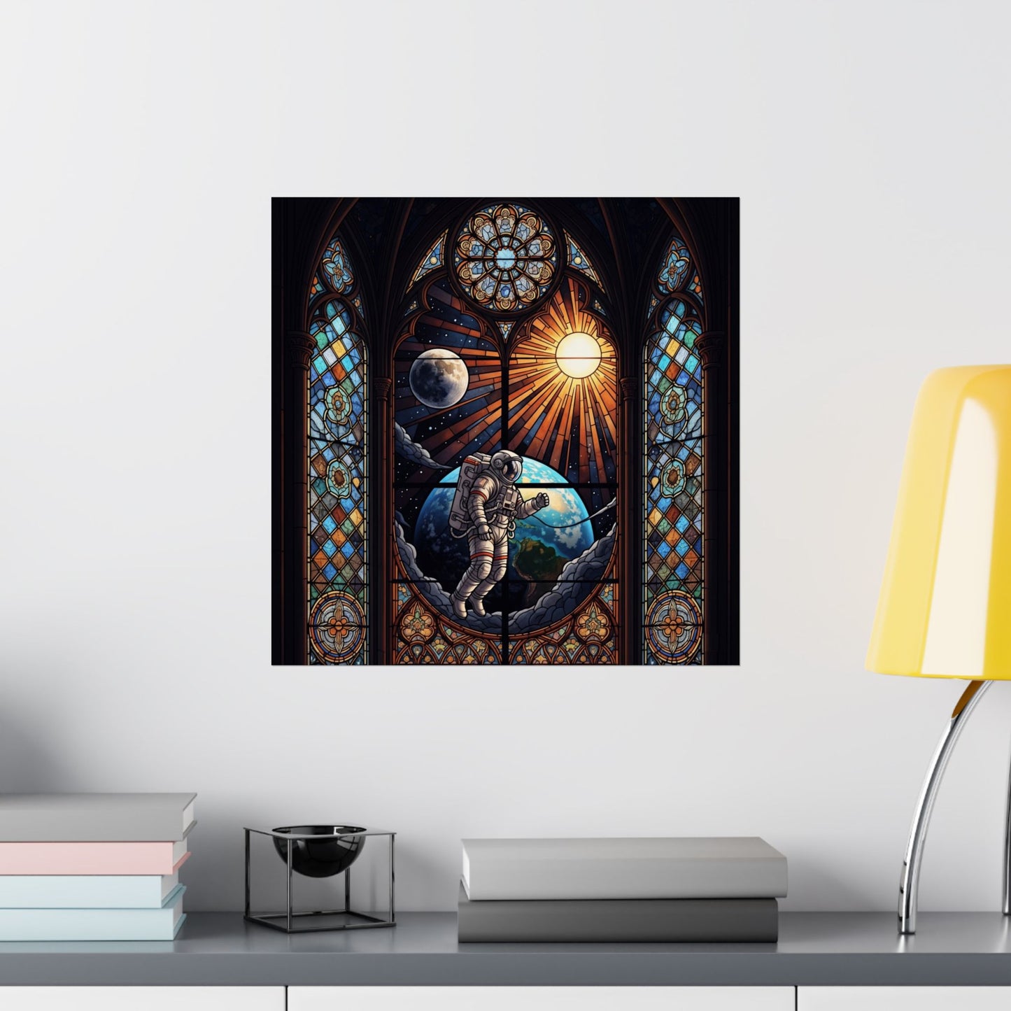 Astronaut Stained Glass Poster, Space Art Print, Celestial Wall Decor, Unique Gift for Space Lovers, Home Office Decoration
