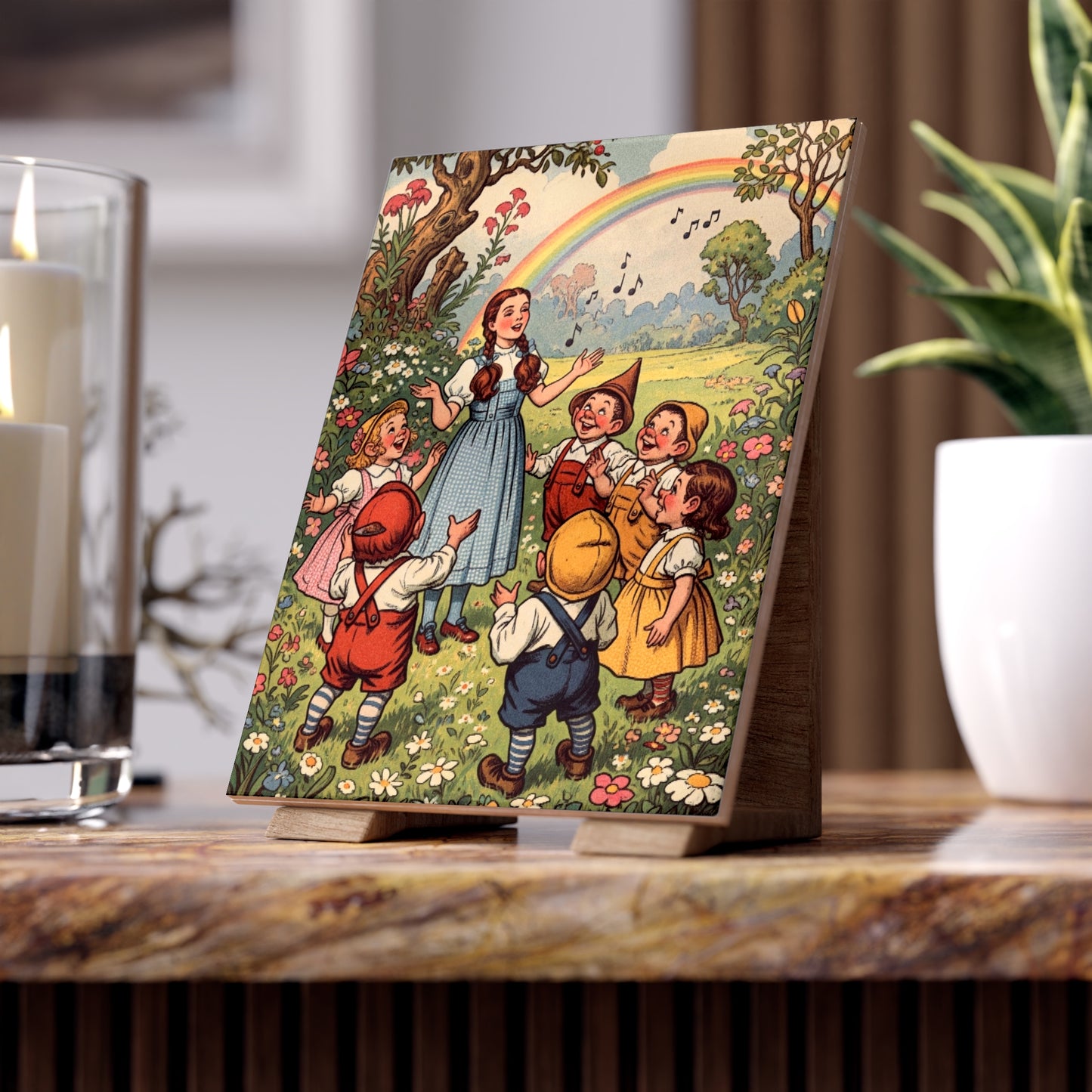 Ceramic Tile, Dorothy and the Munchkins, Wizard of Oz, Child's Bedroom Decor, Baby Shower Gift, Rainbow Tile