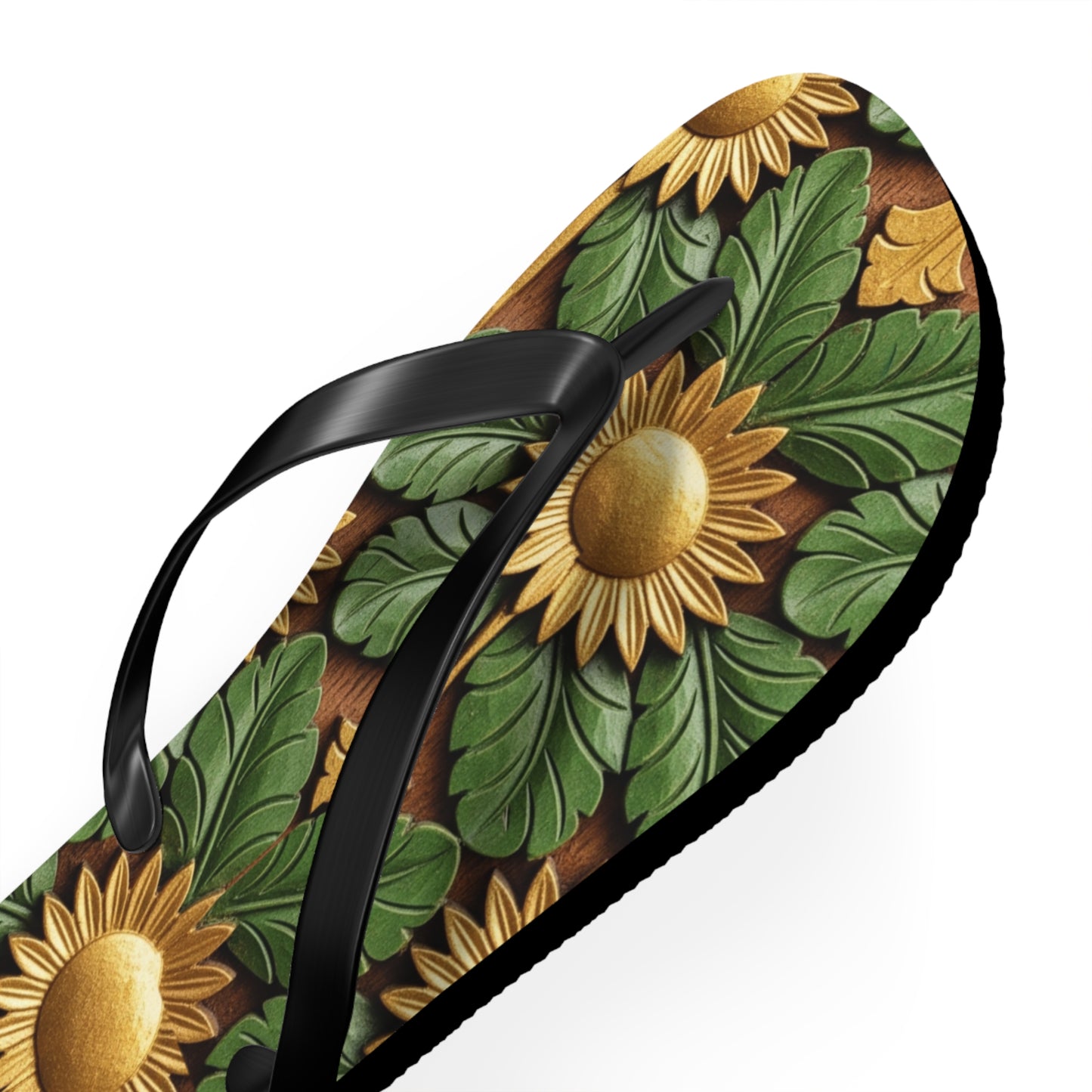 Stylish Floral Flip Flops, Personalized Beach Sandals, Sunflower Summer Footwear, Vacation Essential, Boho Chic Footwear