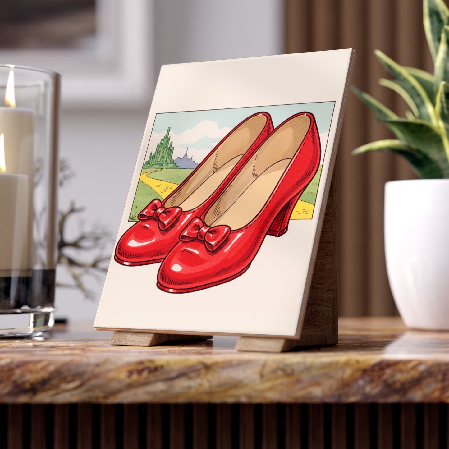 Ceramic Tile, Wizard of Oz Red Slippers Illustration, Nursery Decor, Baby Shower Gift, Home Accent, Wall Art