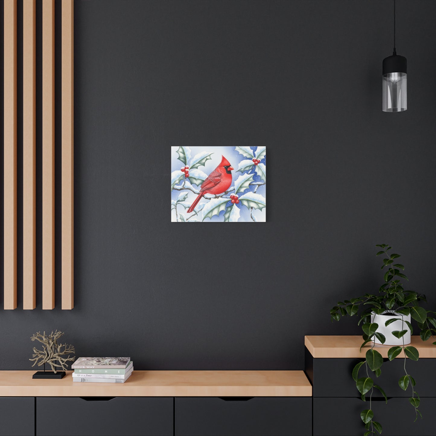 Winter Cardinal Canvas Art Print, Holiday Home Decor, Red Bird Wall Art, Christmas Decoration, Nature Artwork